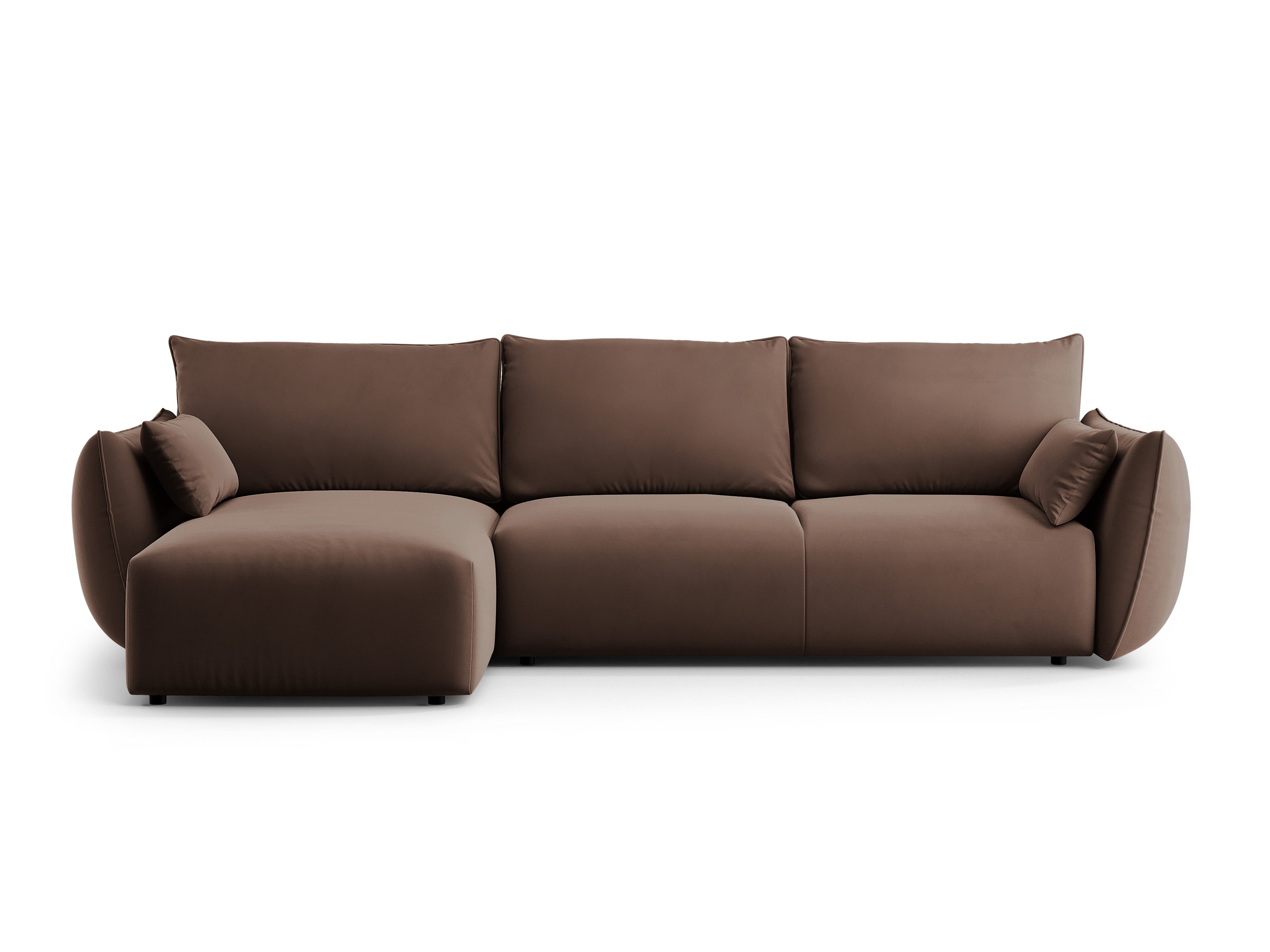 Left-facing velvet corner sofa with sleeping function MATERA chocolate