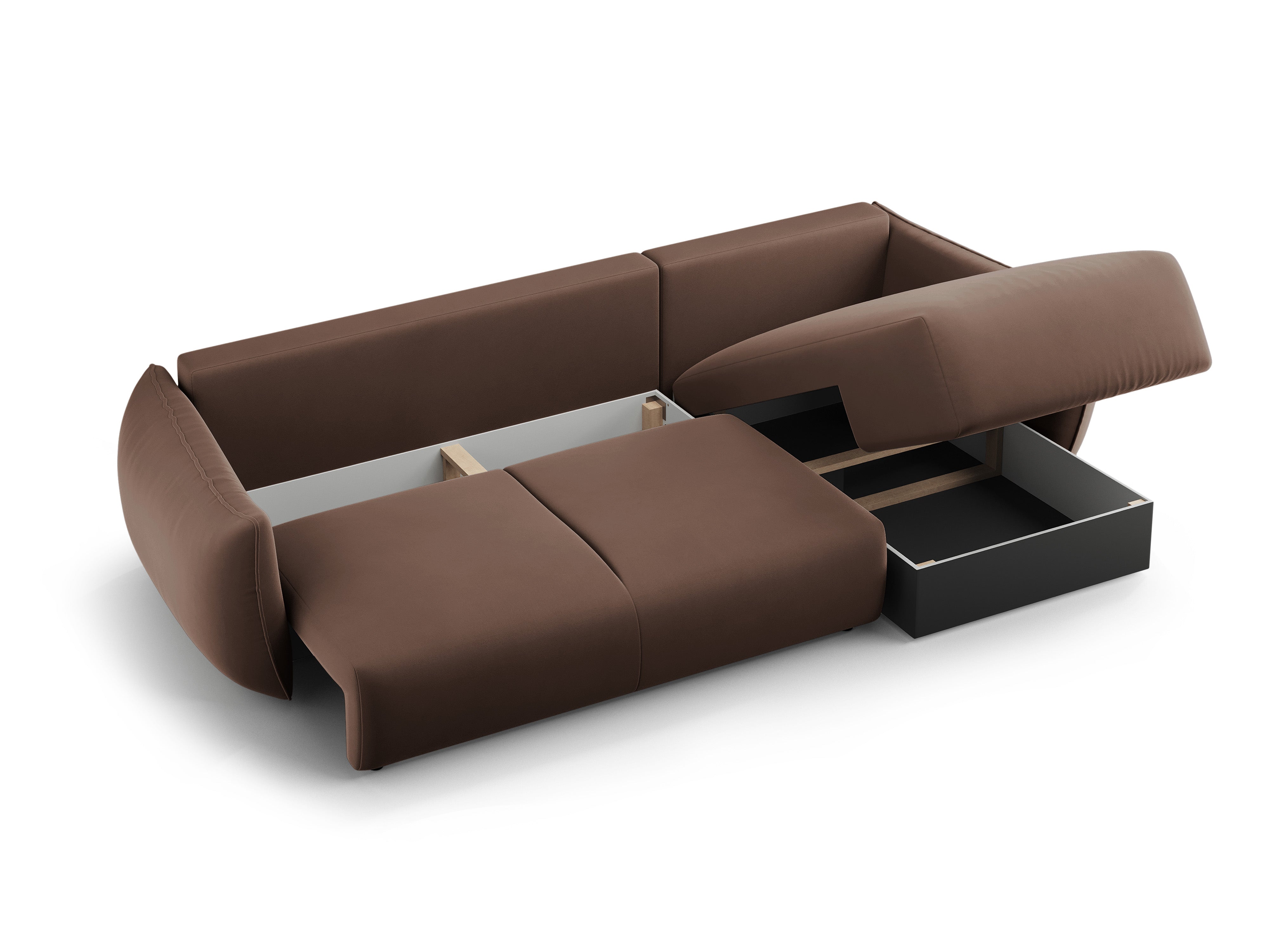 Left-facing velvet corner sofa with sleeping function MATERA chocolate