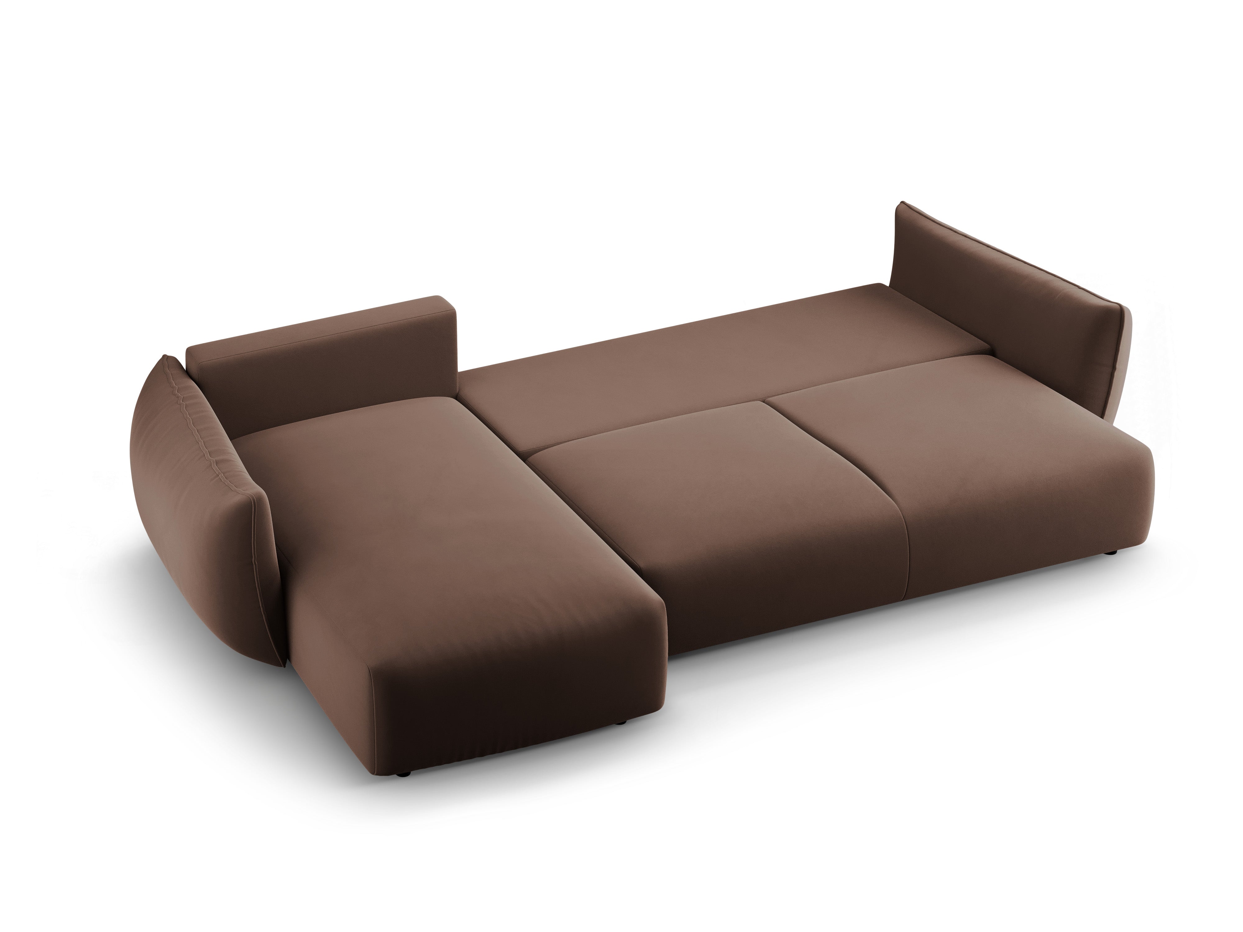 Left-facing velvet corner sofa with sleeping function MATERA chocolate