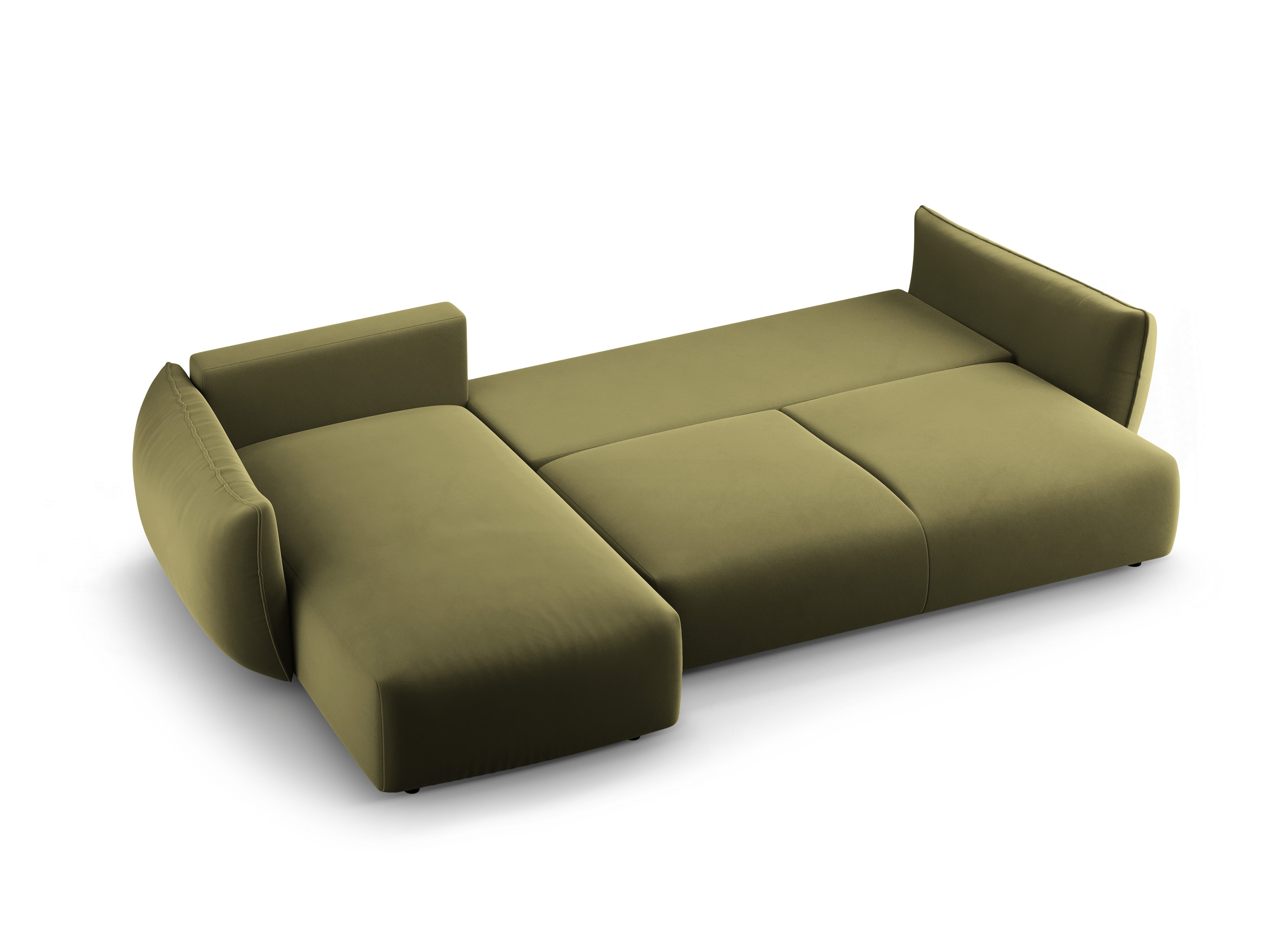 Left-facing velvet corner sofa with sleeping function MATERA in olive green