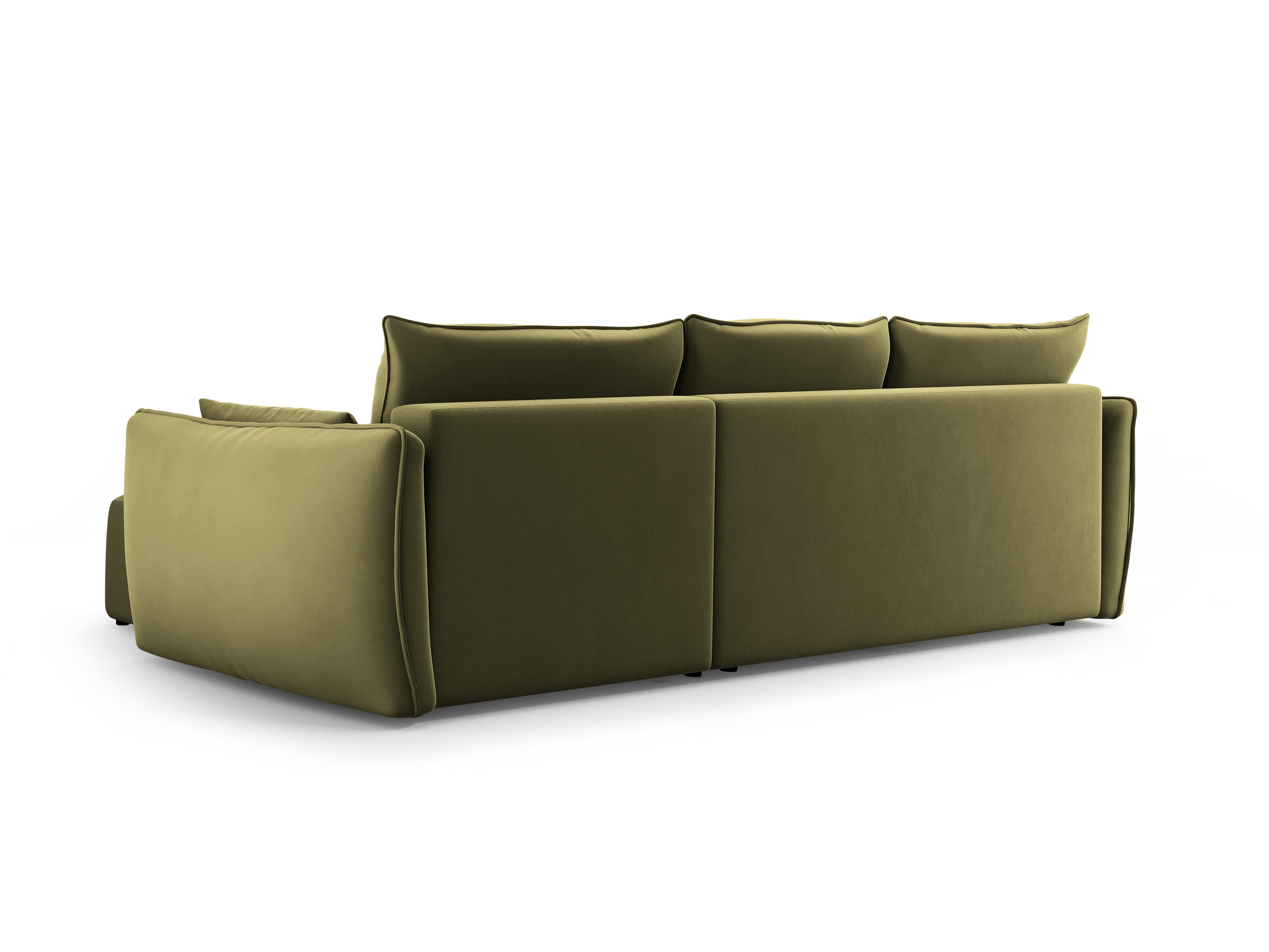Left-facing velvet corner sofa with sleeping function MATERA in olive green
