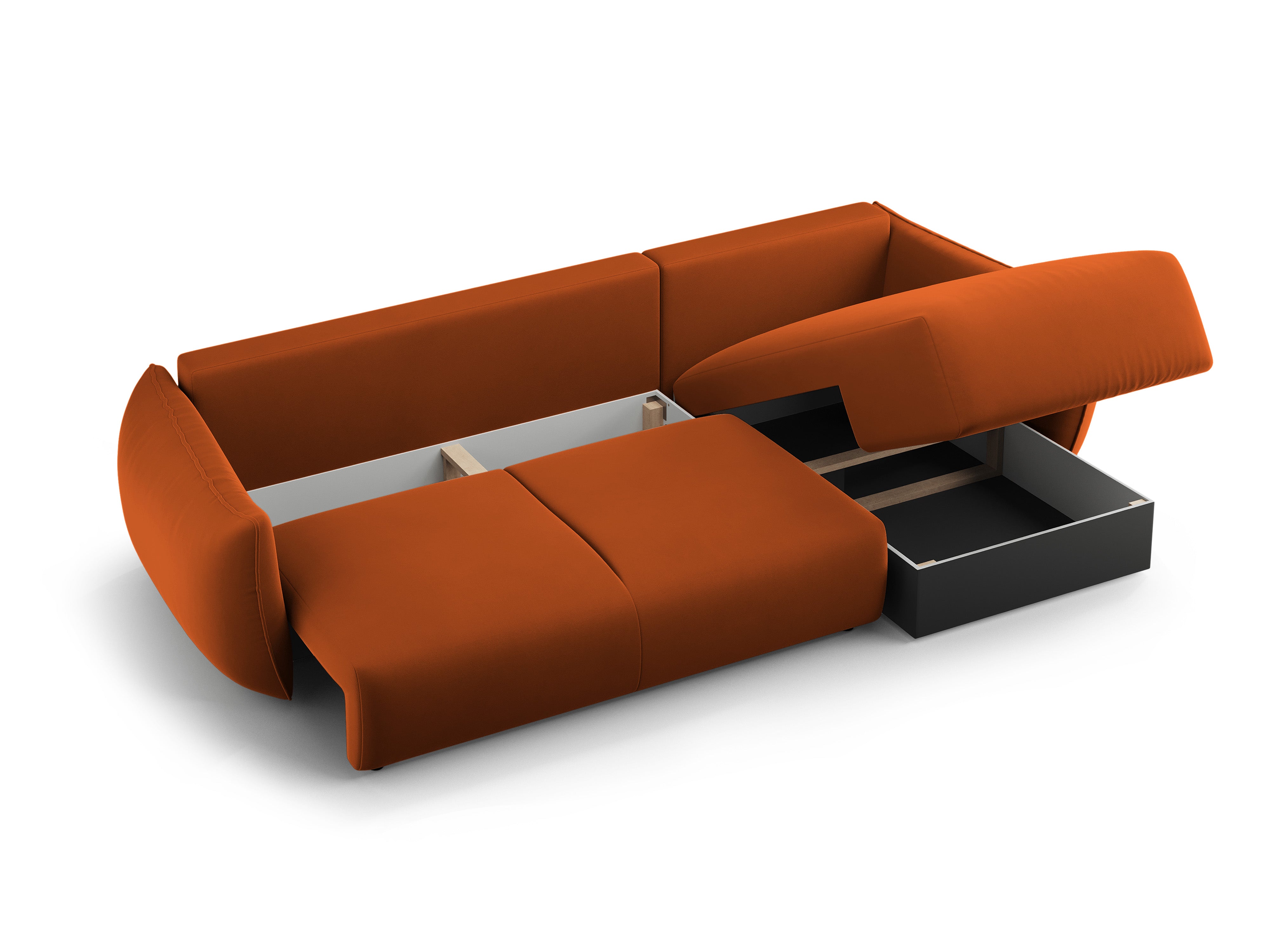 Left-facing velvet corner sofa with sleeping function MATERA brick