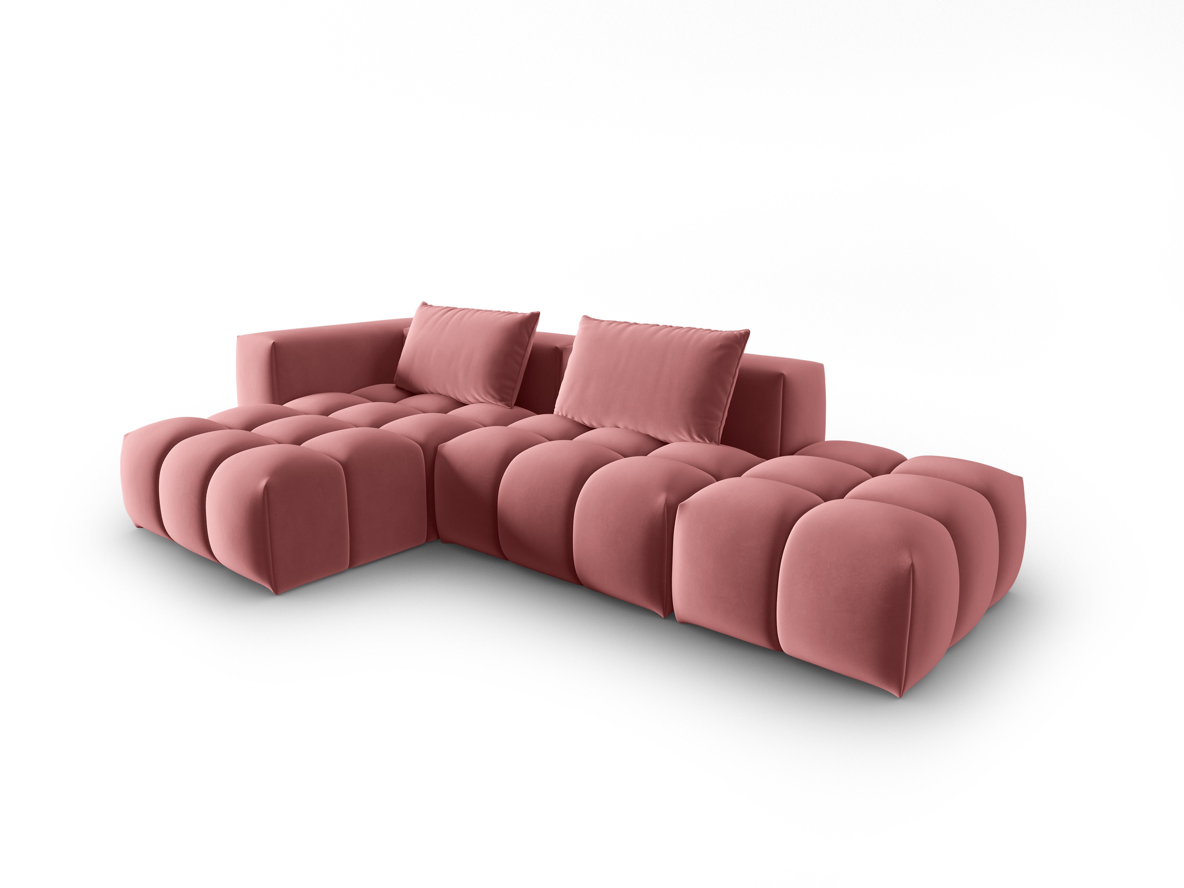 Open left-facing 4-seater velvet corner sofa VERONA flamingo pink