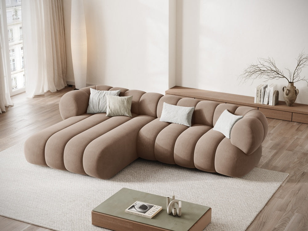 Samt-Ecksofa für 5 Personen links KOGE dunkelbeige