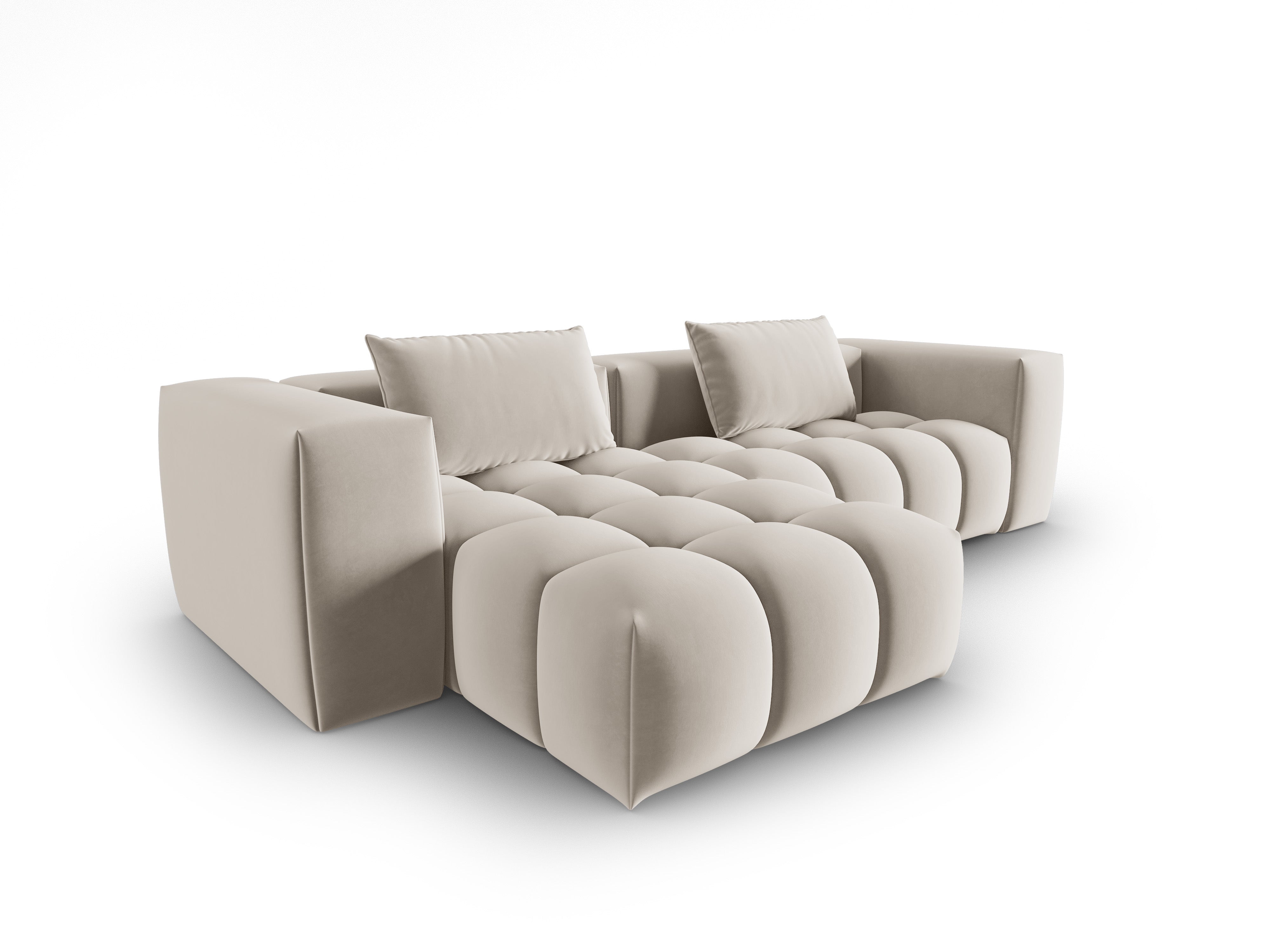 Velvet Corner Sofa for 3 People Left Side VERONA Ecru