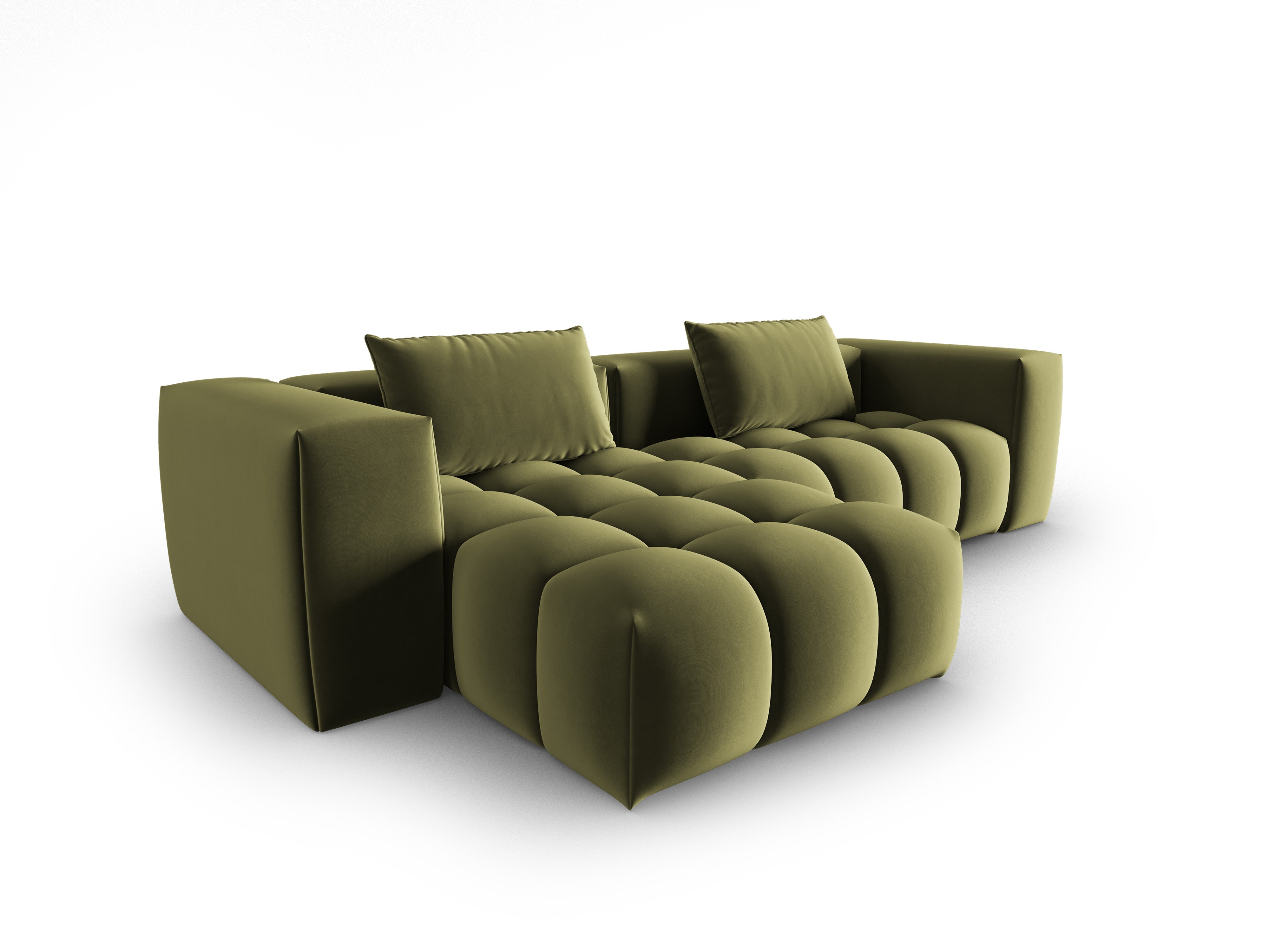 Velvet Corner Sofa for 3 People Left Side VERONA Light Green