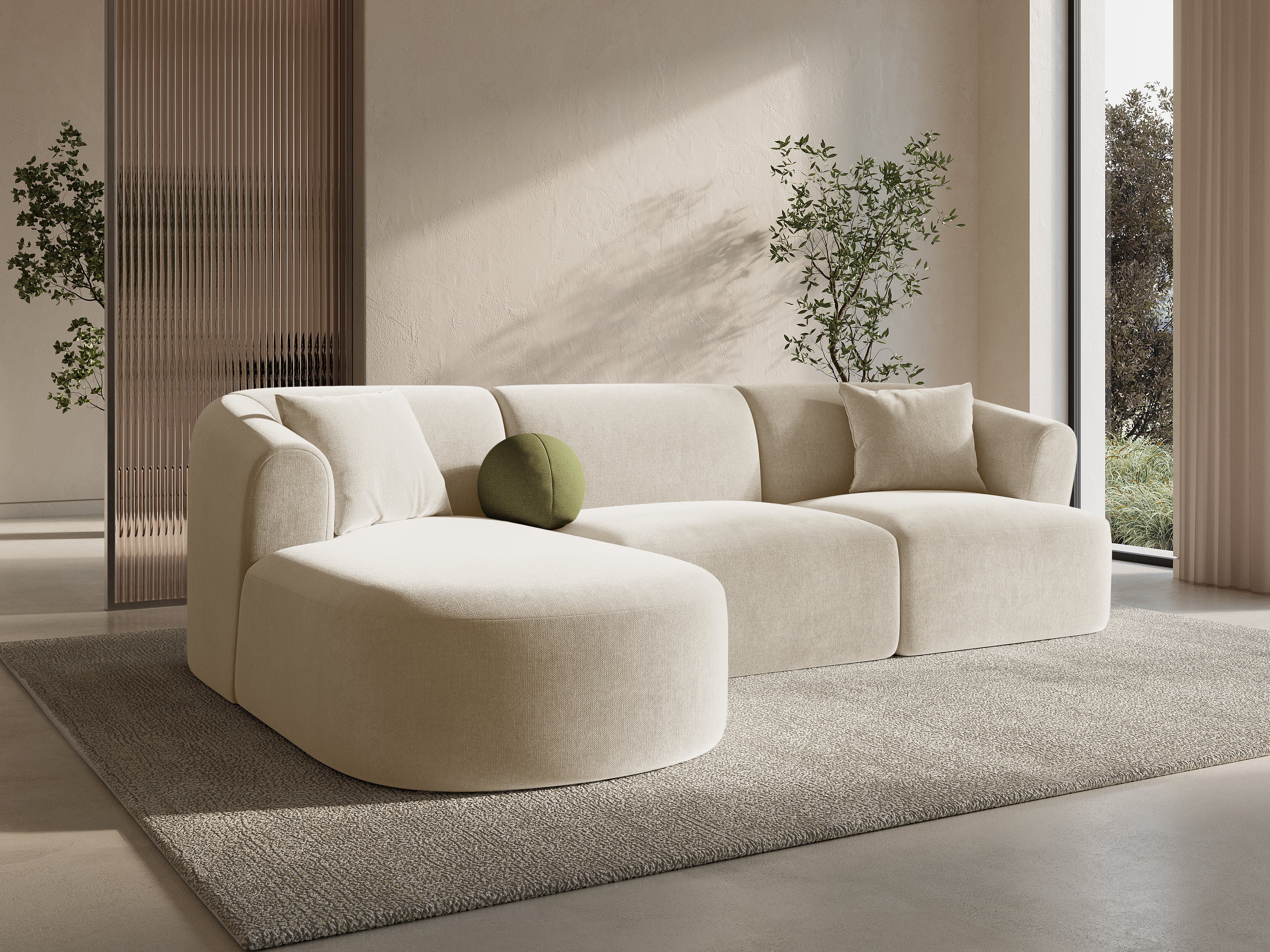 Rechtsseitige 4-Sitzer-Couch CAMPI in blauer Chenille