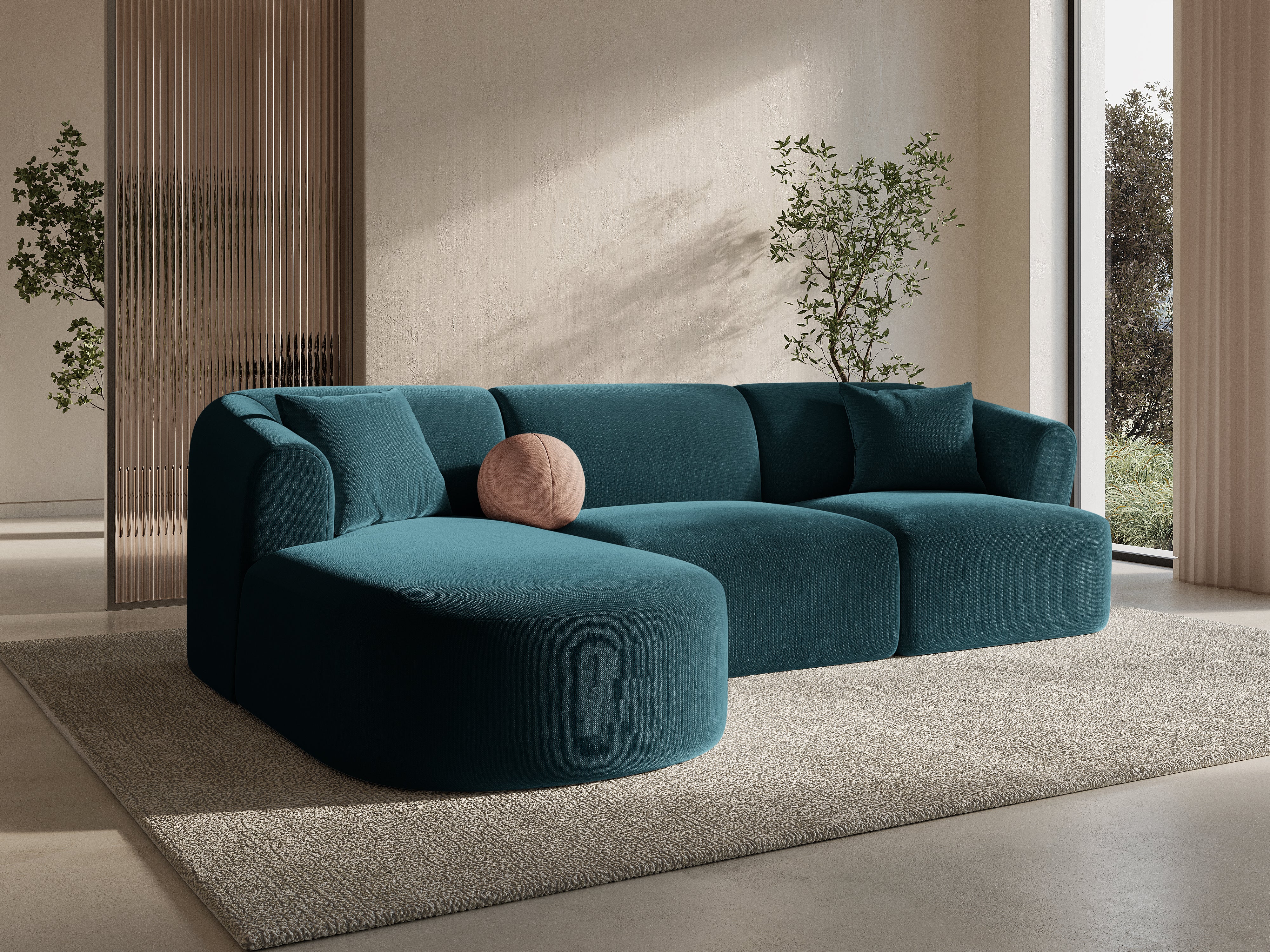 Velvet corner sofa left-sided for 4 people CAMPI petrol