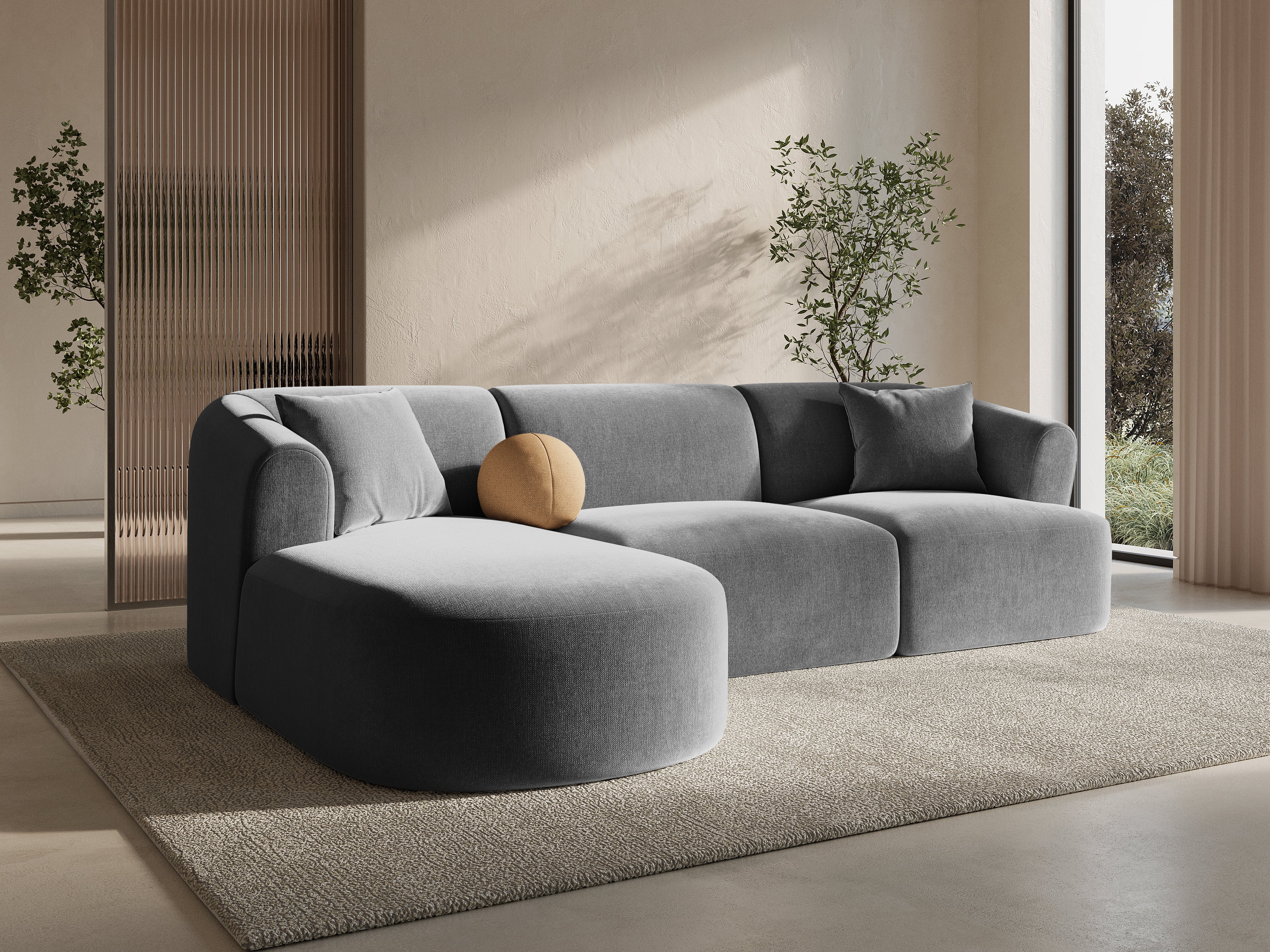 Samt-Ecksofa linksseitig für 4 Personen CAMPI grau