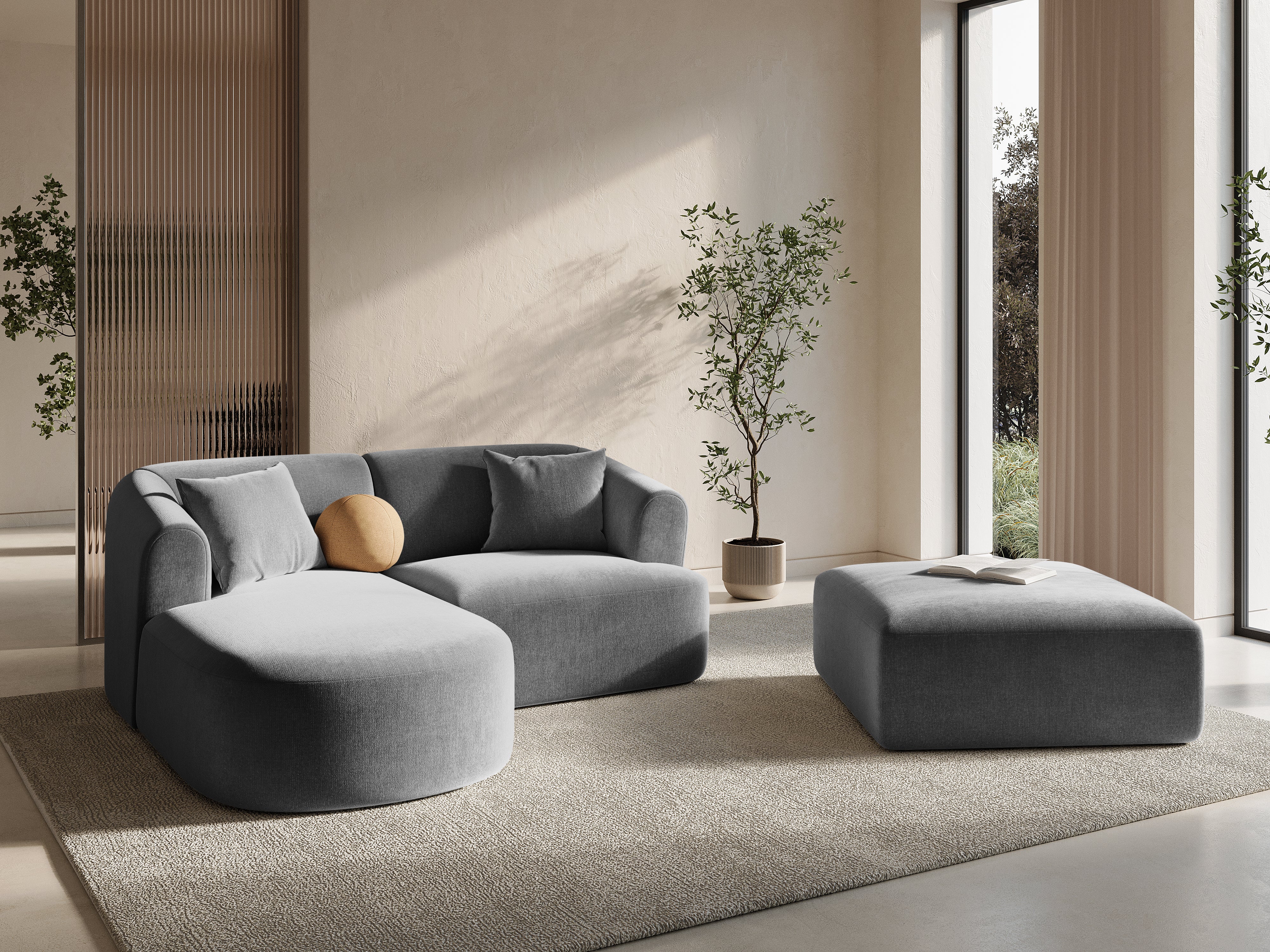 Samt-Ecksofa linksseitig 3-sitzig CAMPI grau