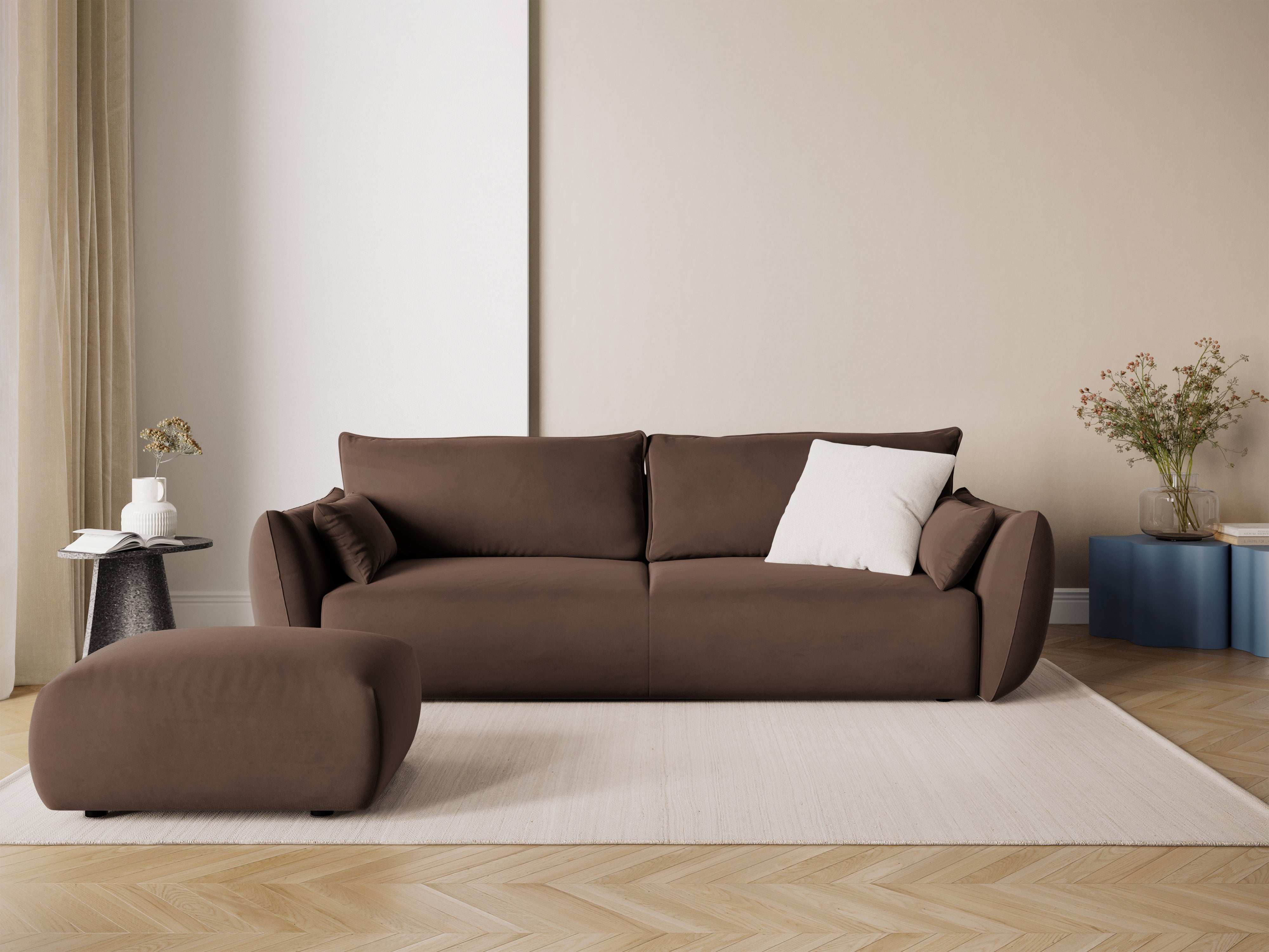 Chocolate velvet pouf MATERA