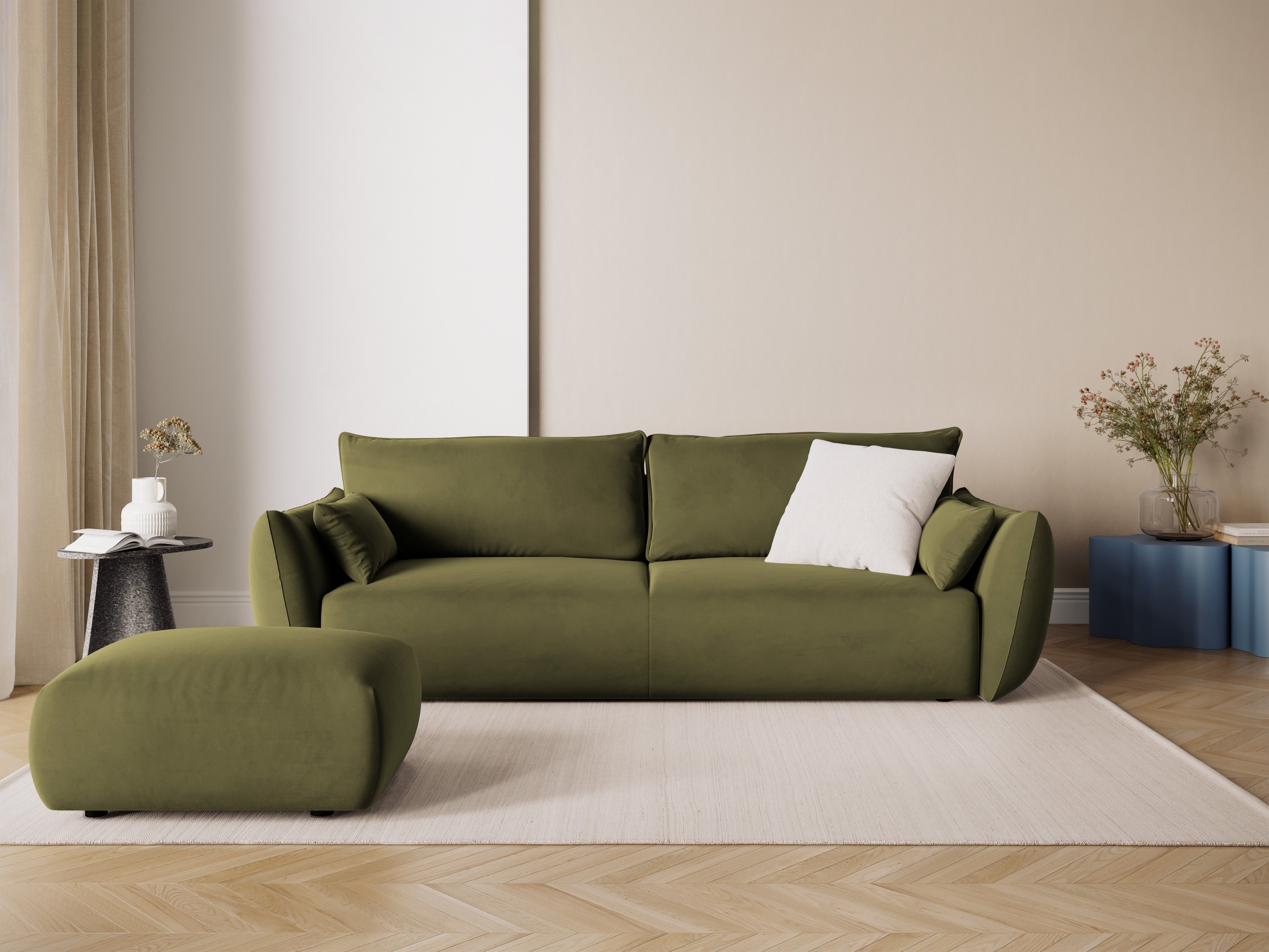 Velvet pouf MATERA olive
