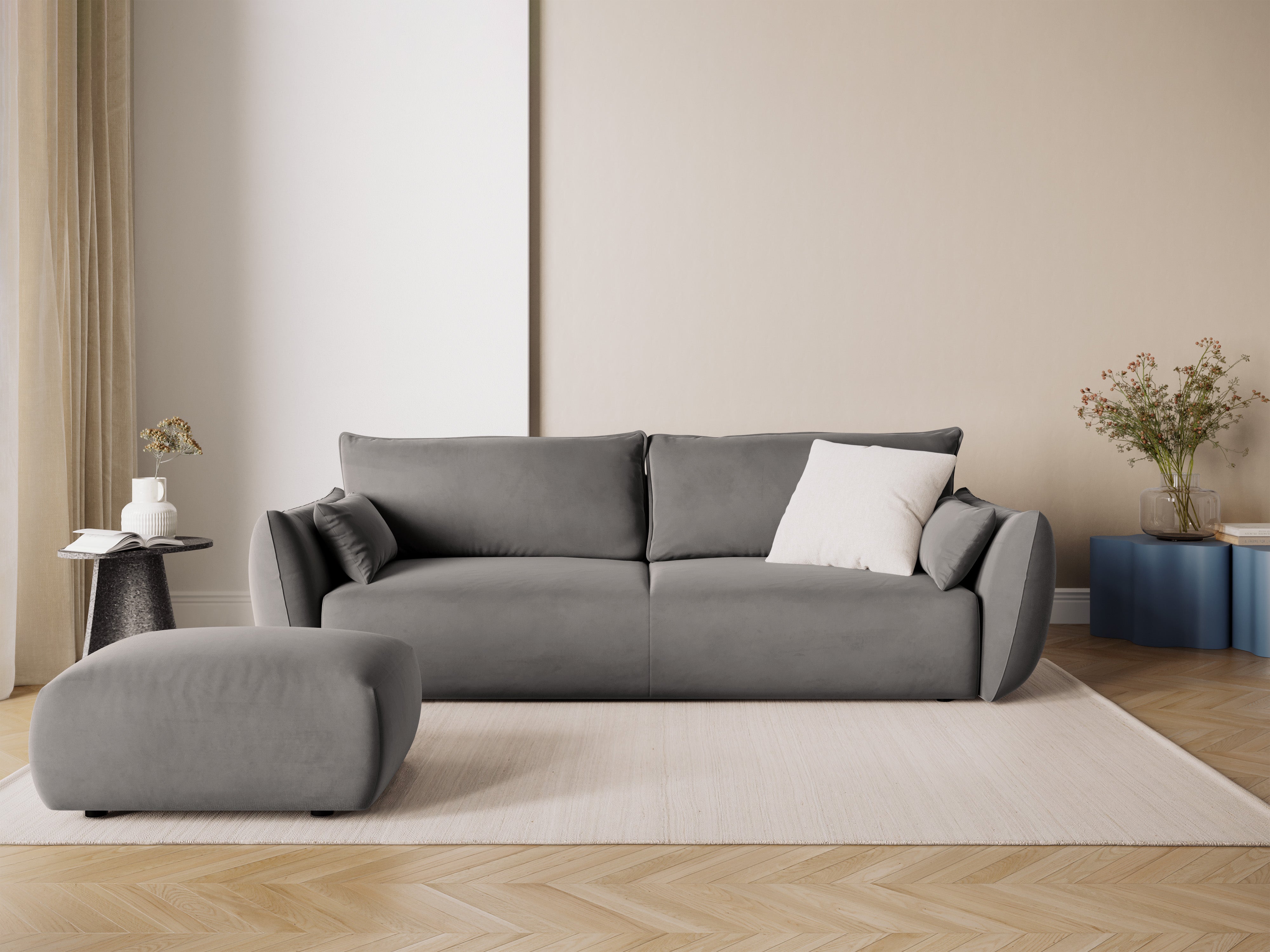 Gray velvet pouf MATERA
