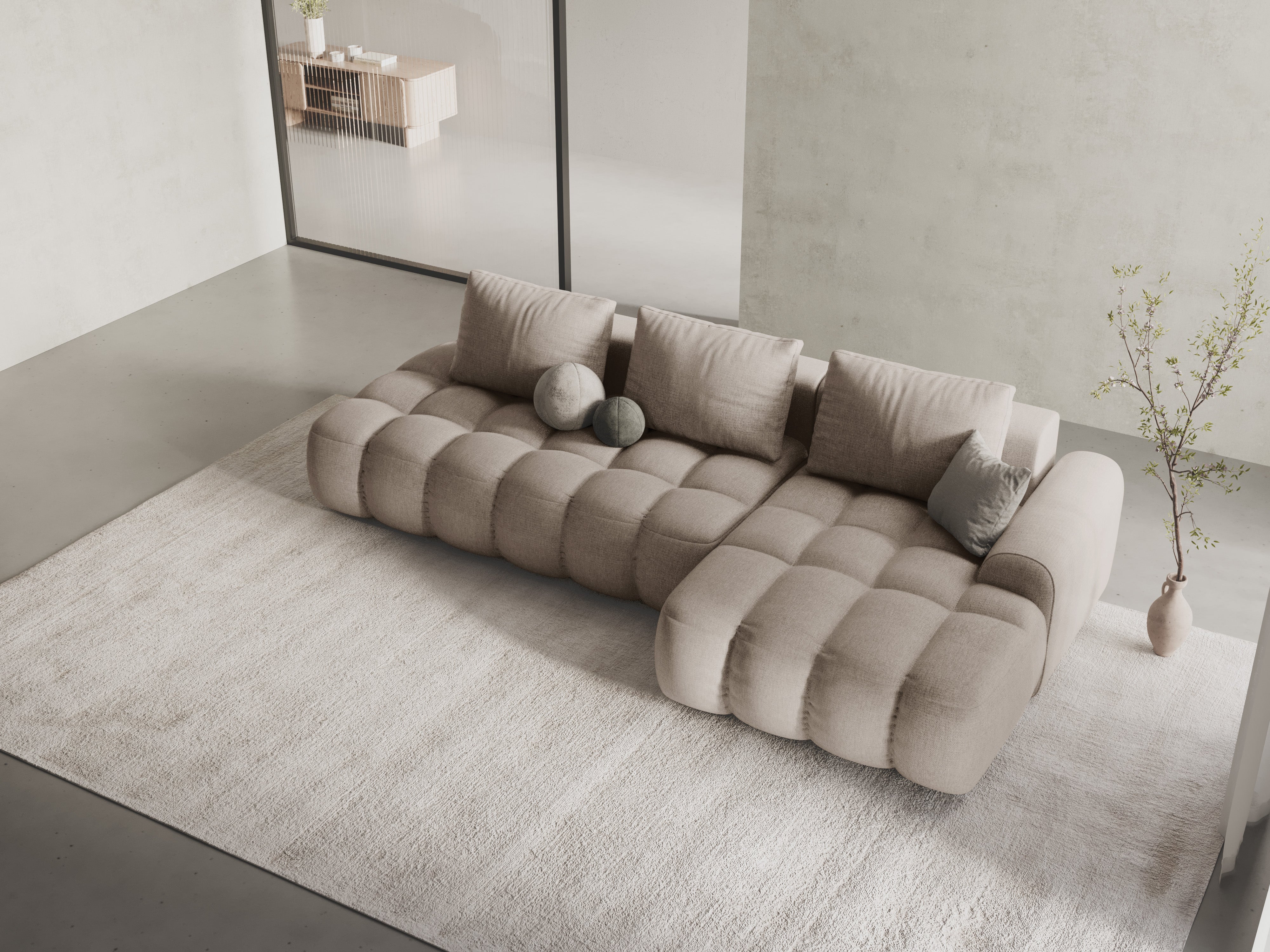 Right-sided corner sofa bed for 3 people LINZ sand