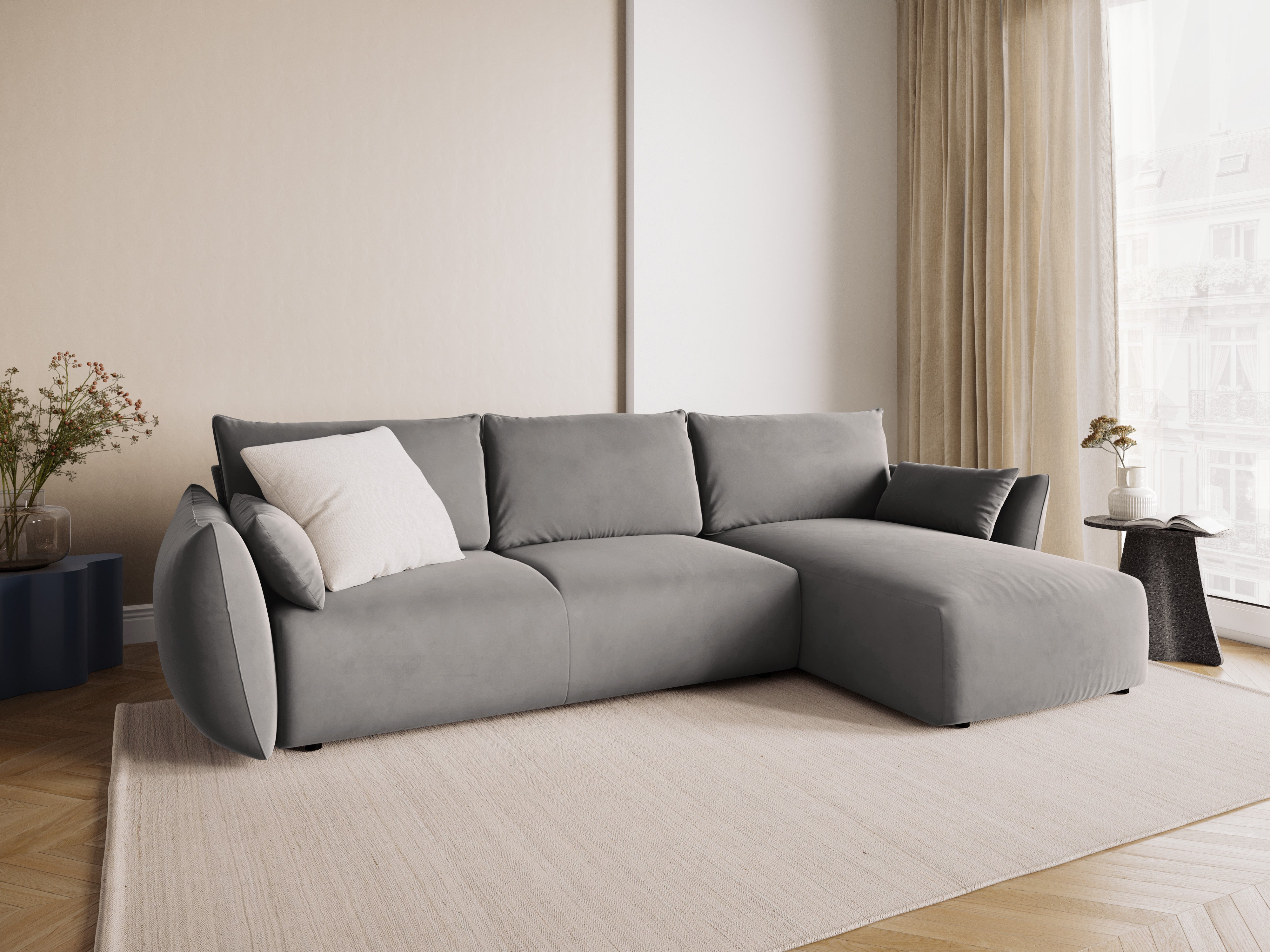 Rechtes Samt-Ecksofa mit Schlaffunktion MATERA grau