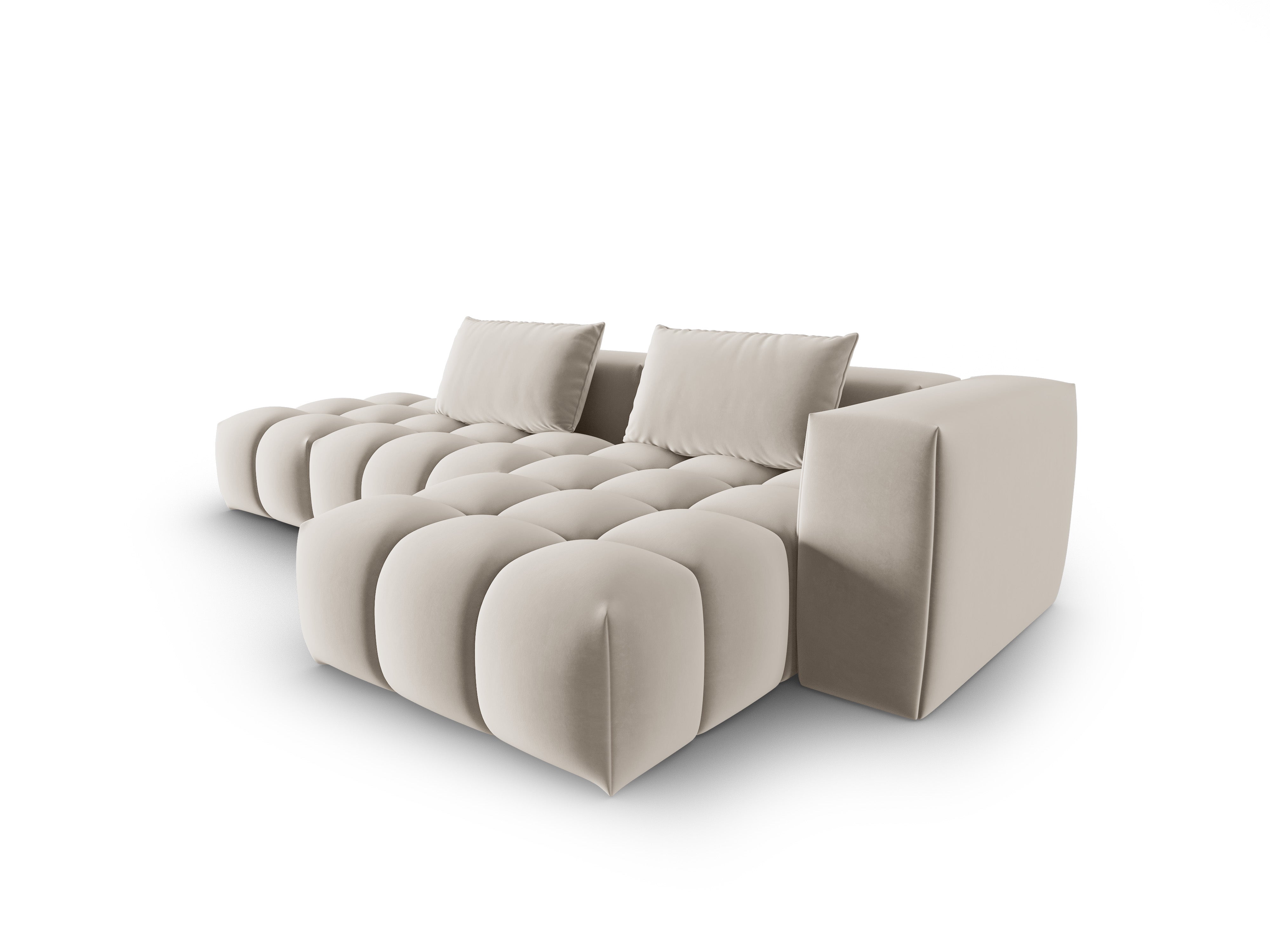 Open right-facing 4-seater velvet corner sofa VERONA ecru