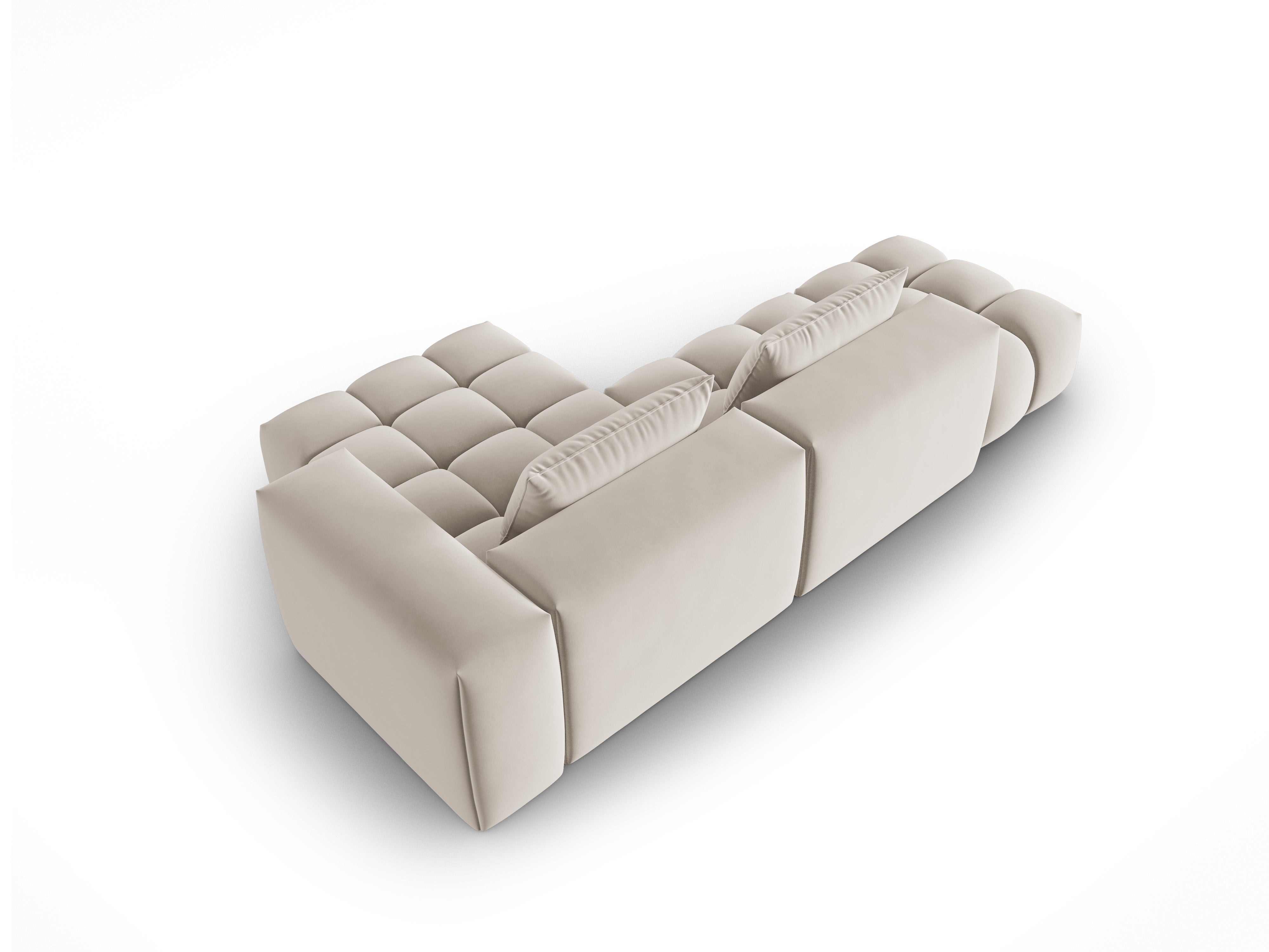 Open right-facing 4-seater velvet corner sofa VERONA ecru