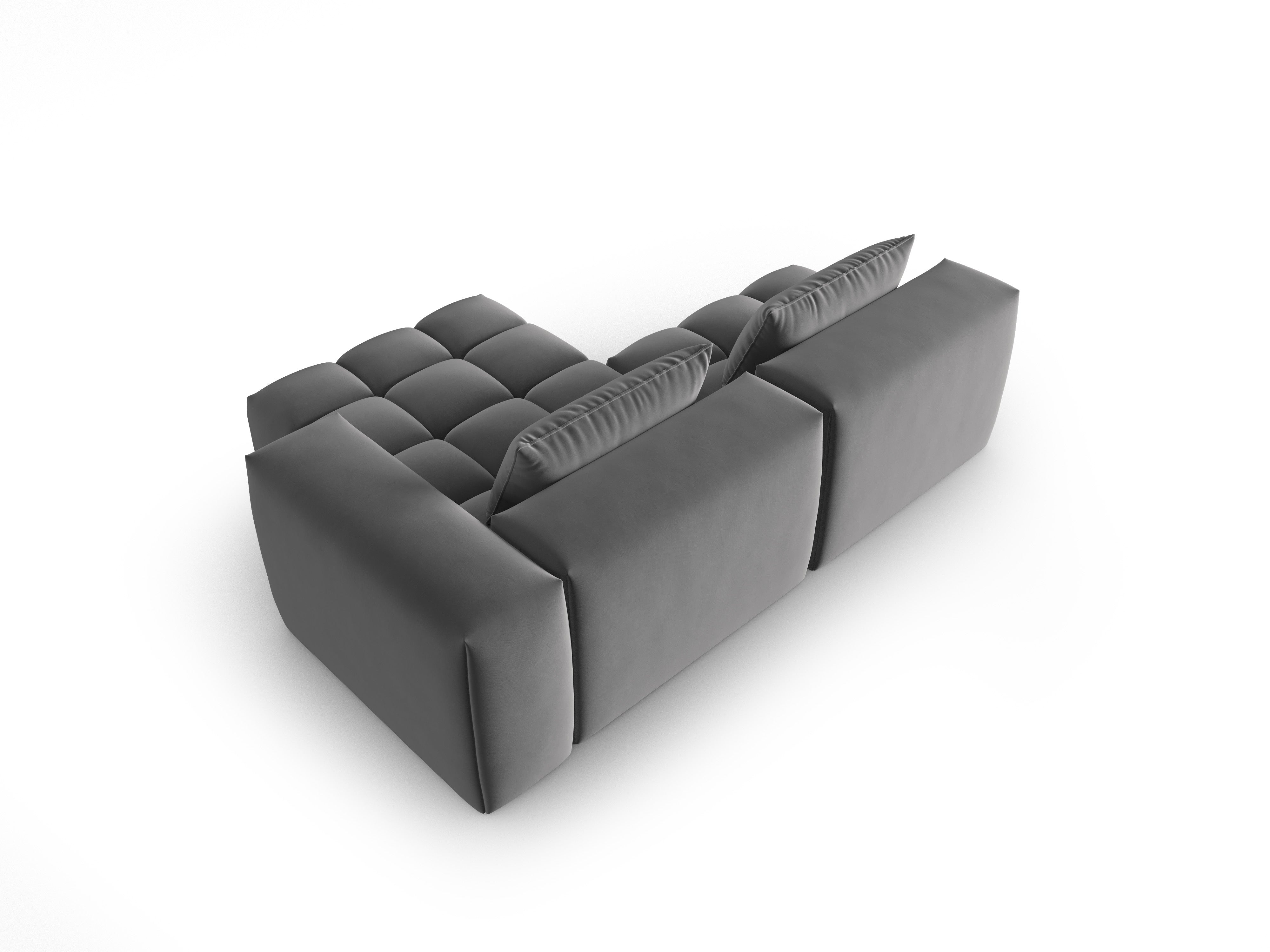 Gray velvet 3-seater right-facing open corner sofa VERONA
