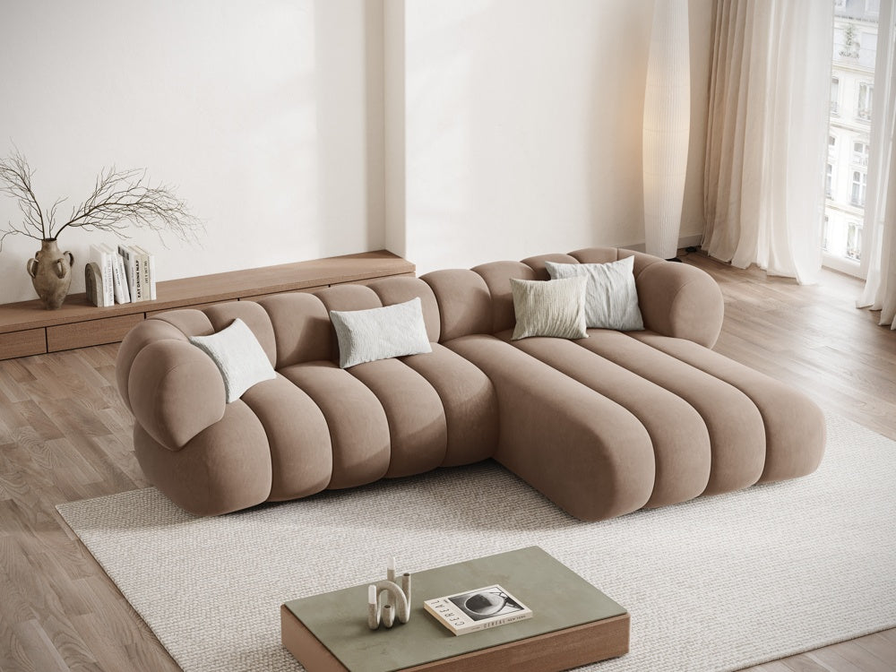Samt-Ecksofa für 5 Personen, rechtsseitig, KOGE, dunkelbeige