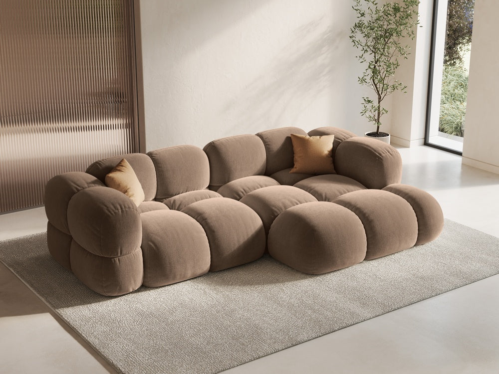 Samt-Ecksofa 3-sitzig rechts LORETTO dunkelbeige