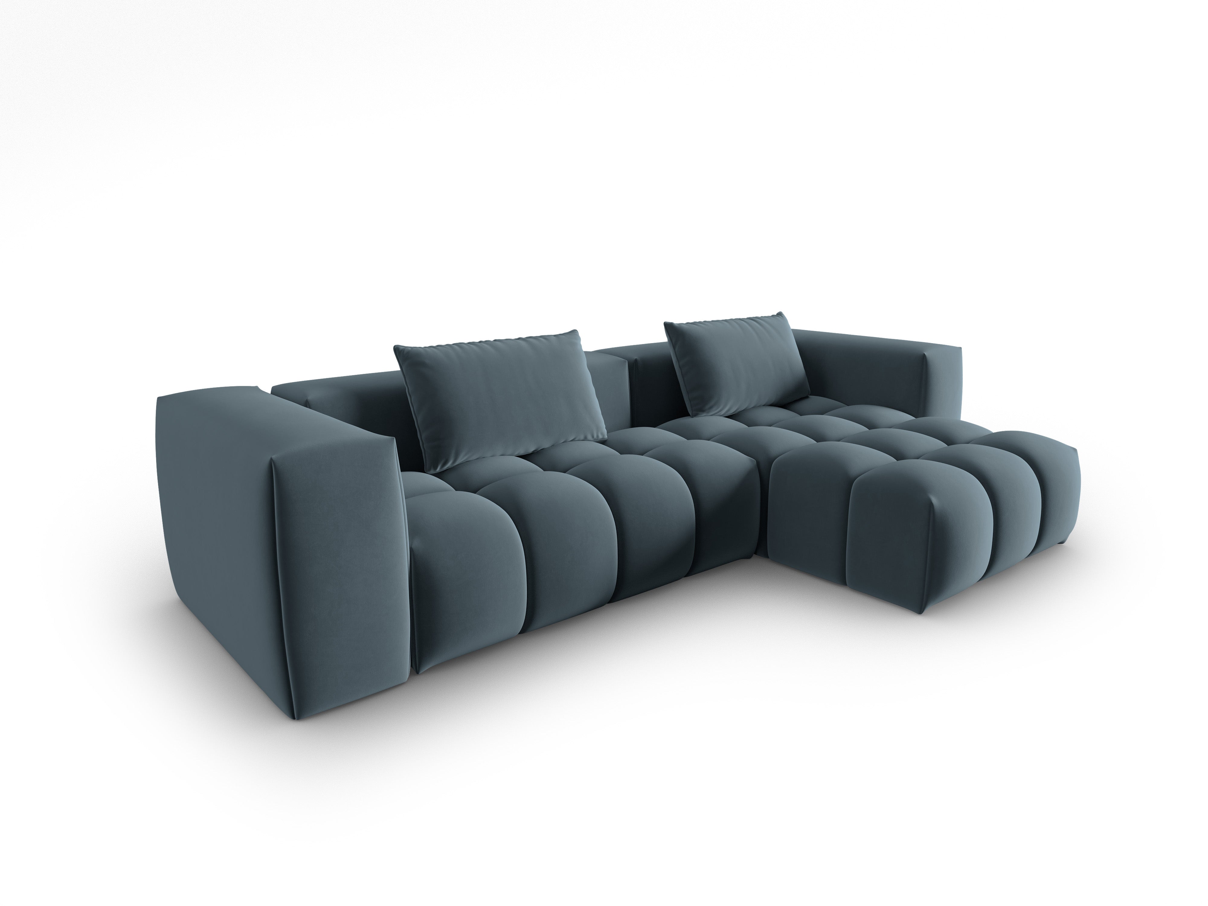 Velvet Corner Sofa for 3 People Right Side VERONA Blue