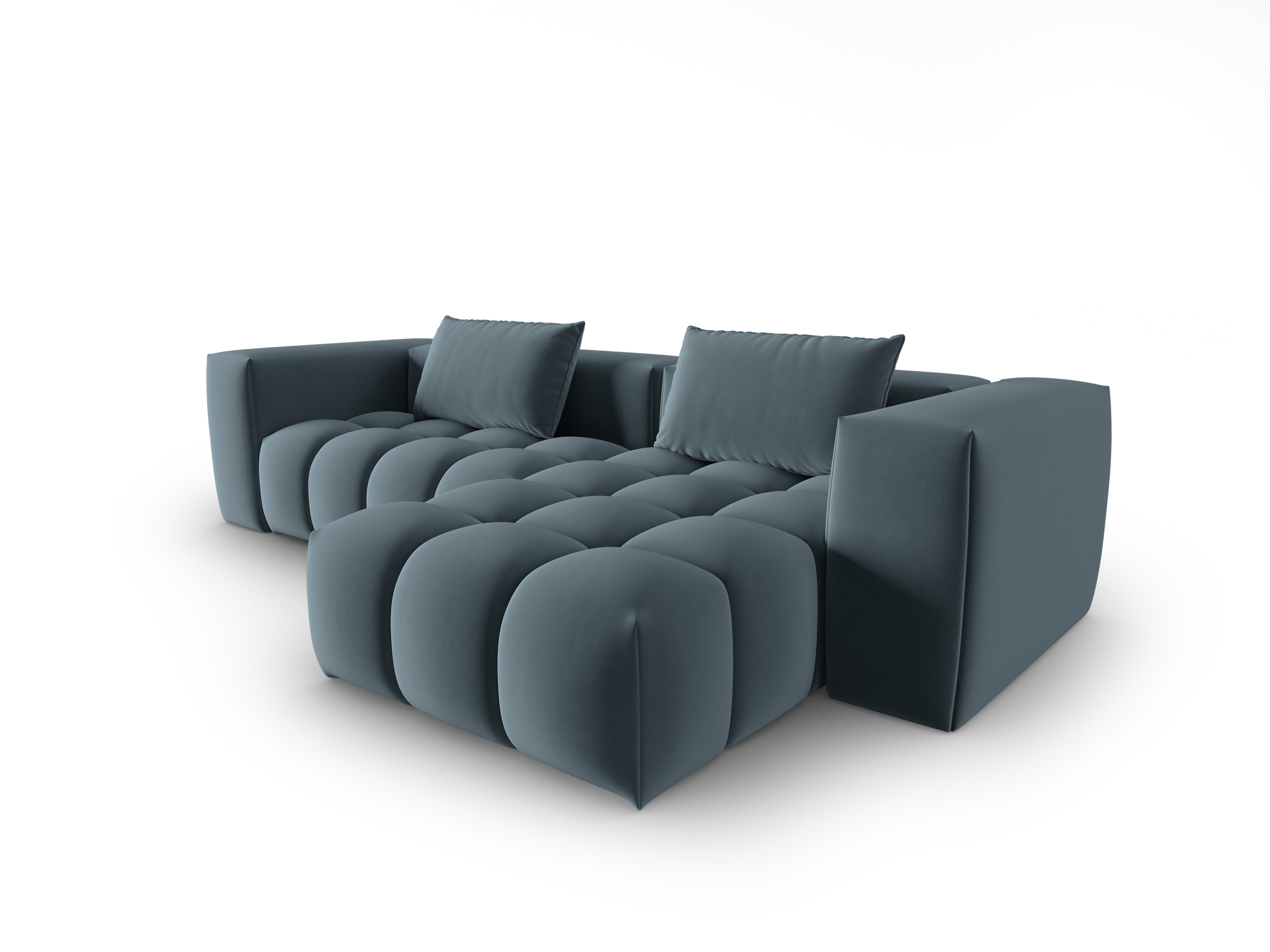 Velvet Corner Sofa for 3 People Right Side VERONA Blue