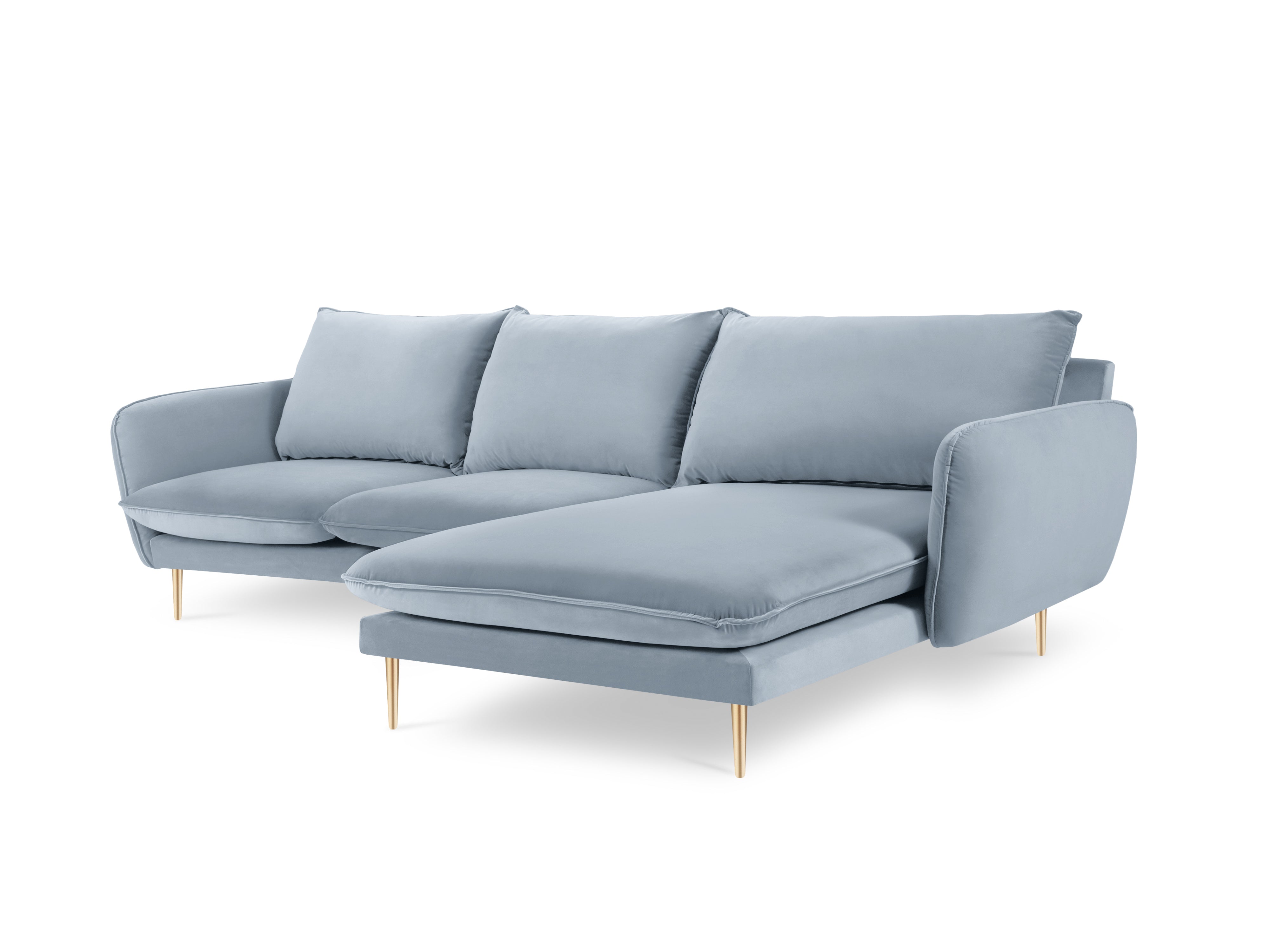 Velvet Corner Sofa Right-Hand 5-Seater VIENNA Light Blue with Gold Base