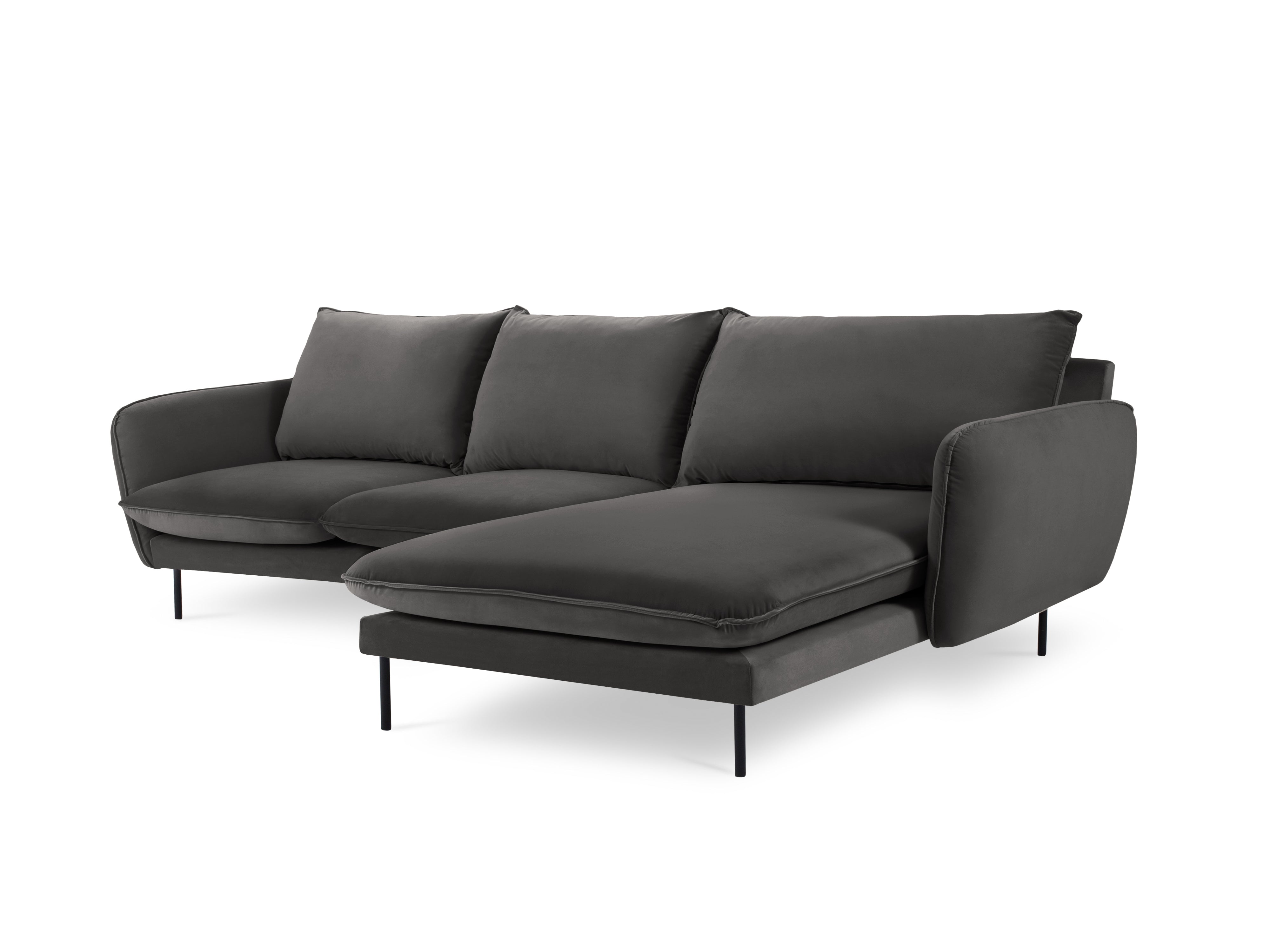 Velvet Corner Sofa Right-Handed for 5 People VIENNA Dark Gray with Black Base
