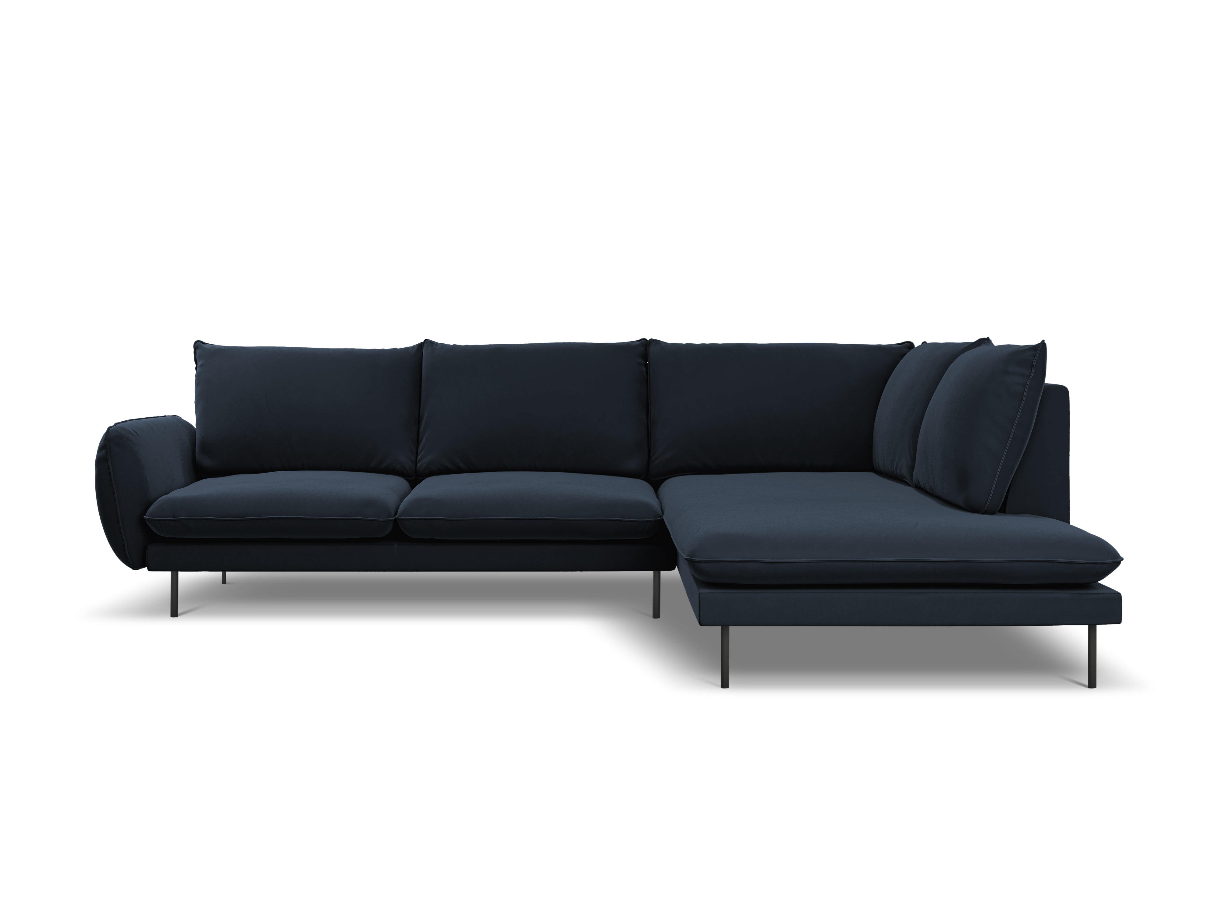 Velvet Corner Sofa Right-Hand Side 5-Seater VIENNA Dark Blue with Black Base
