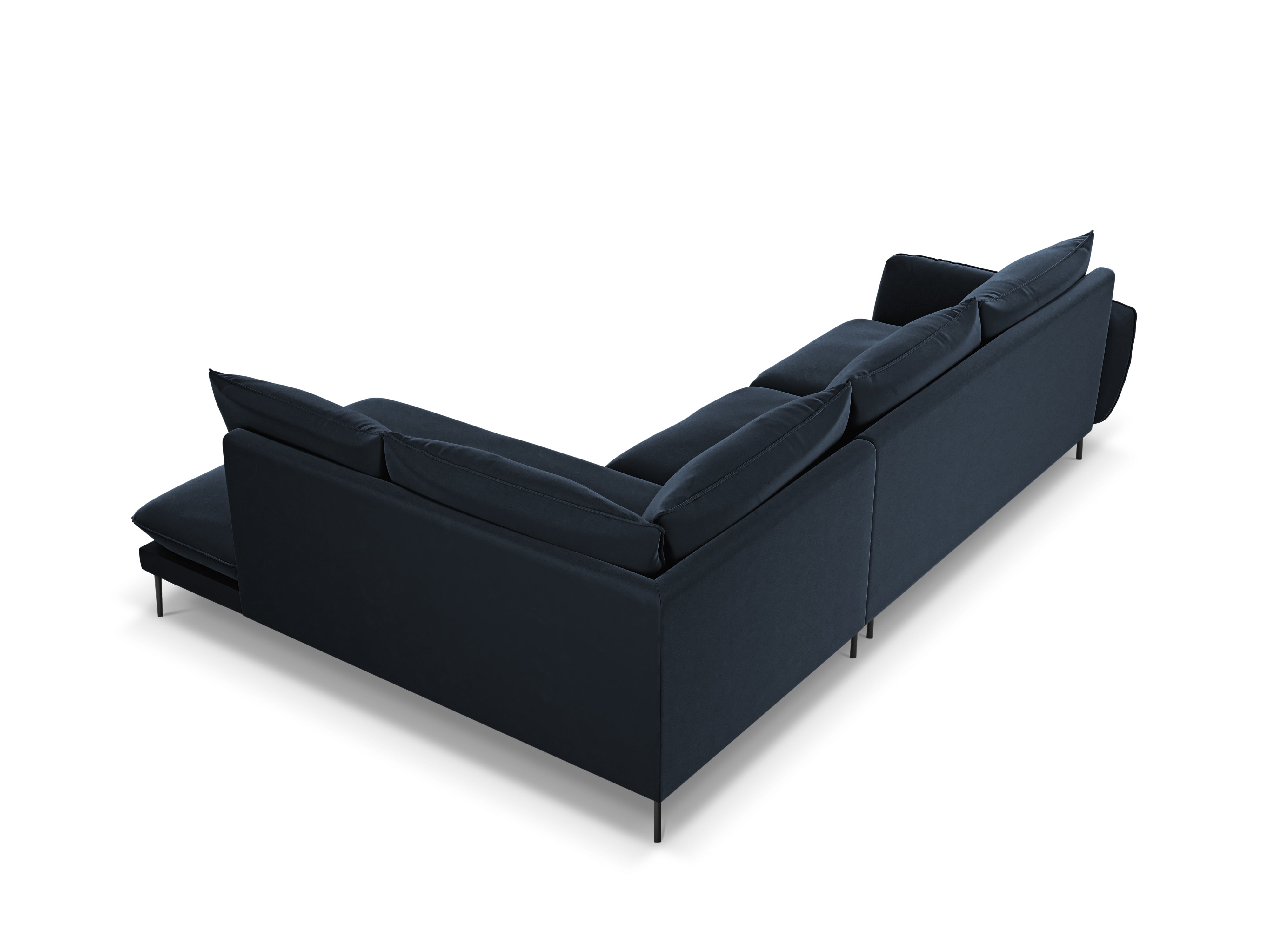 Velvet Corner Sofa Right-Hand Side 5-Seater VIENNA Dark Blue with Black Base