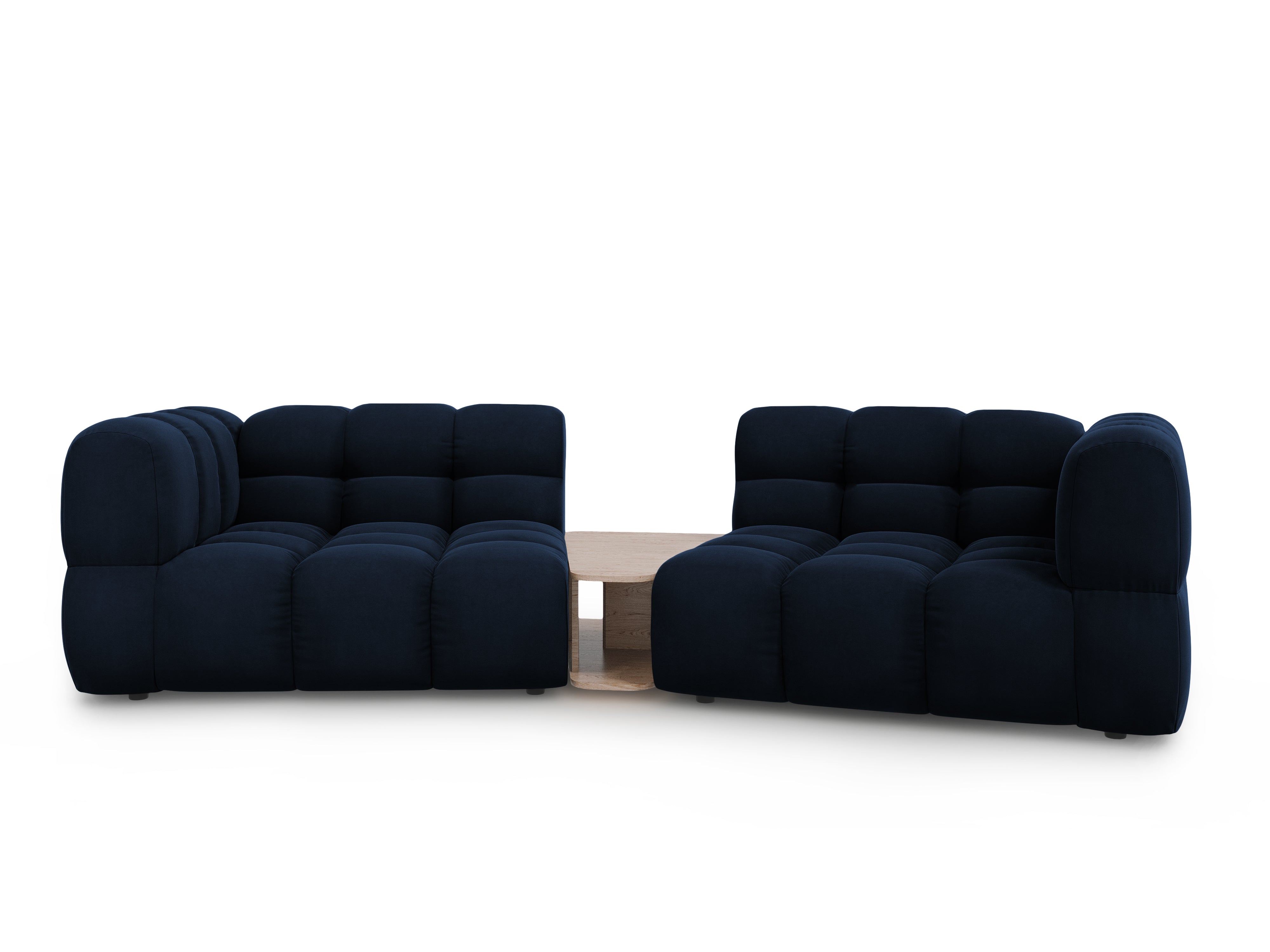 Sofa aksamitna 2-osobowa zaokrąglona ze stolikiem SKY granat królewski Cosmopolitan Design    Eye on Design