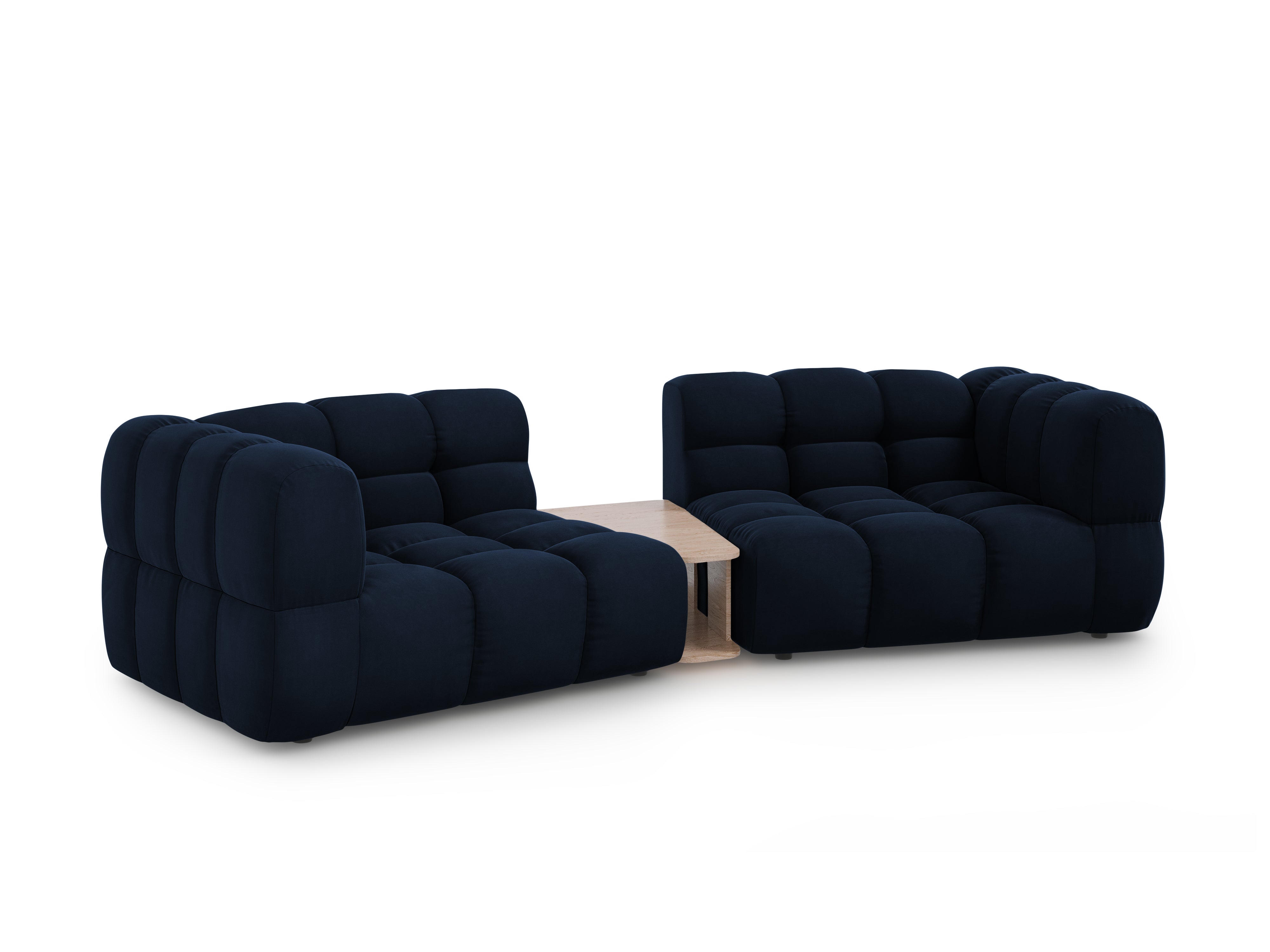 Sofa aksamitna 2-osobowa zaokrąglona ze stolikiem SKY granat królewski Cosmopolitan Design    Eye on Design