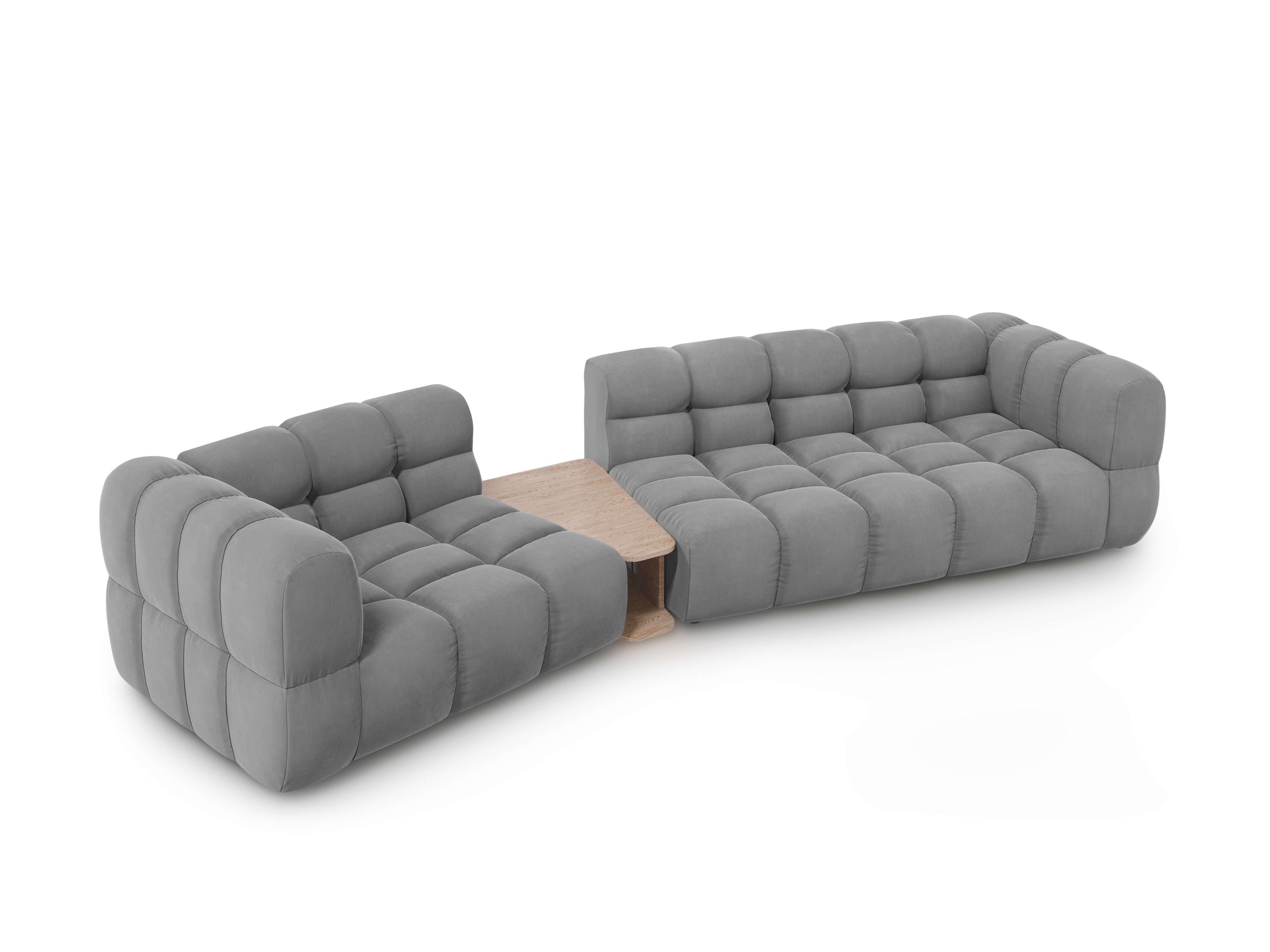 Sofa aksamitna lewostronna 3-osobowa zaokrąglona ze stolikiem SKY jasnoszary Cosmopolitan Design    Eye on Design