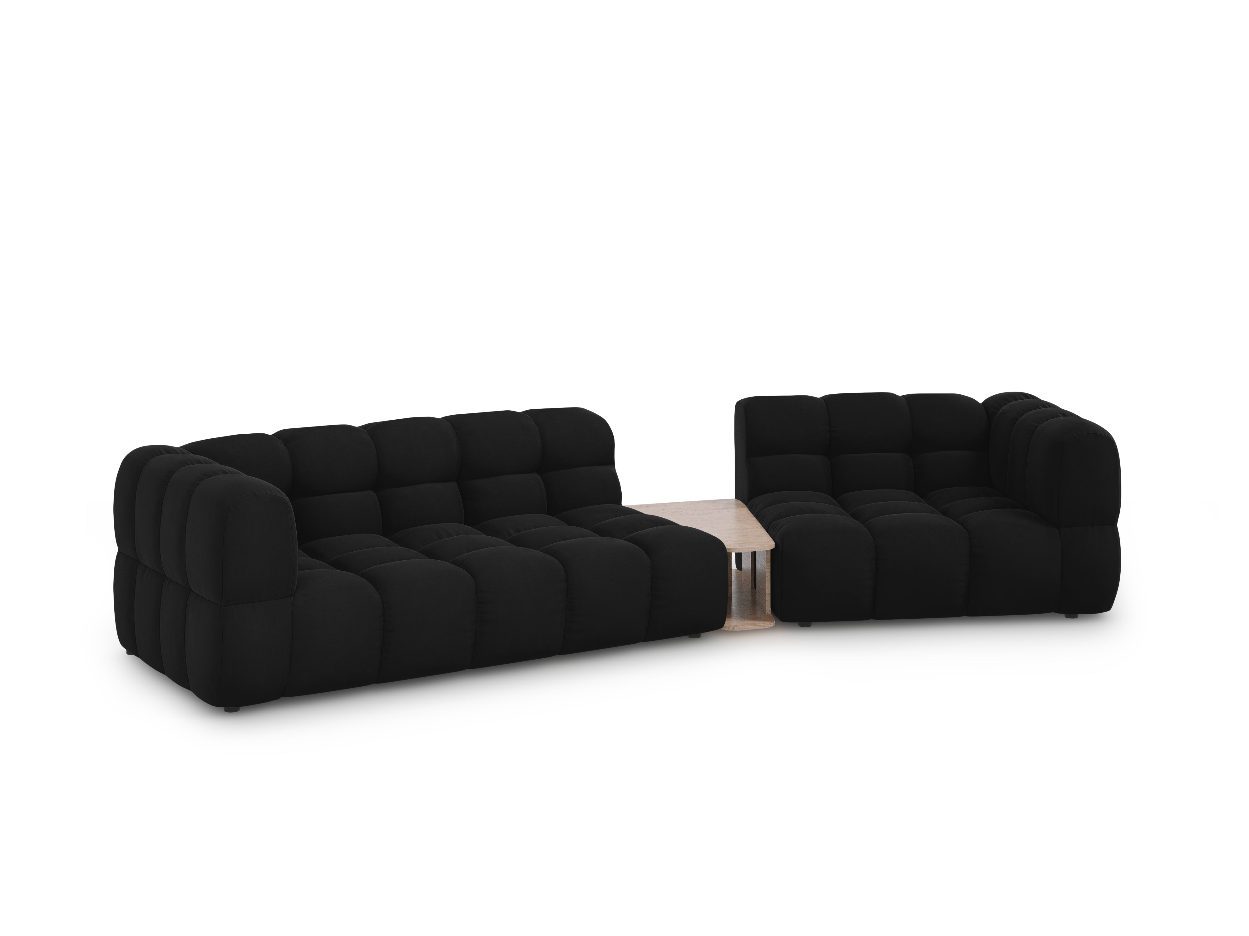 Sofa aksamitna prawostronna 3-osobowa zaokrąglona ze stolikiem SKY czarny Cosmopolitan Design    Eye on Design