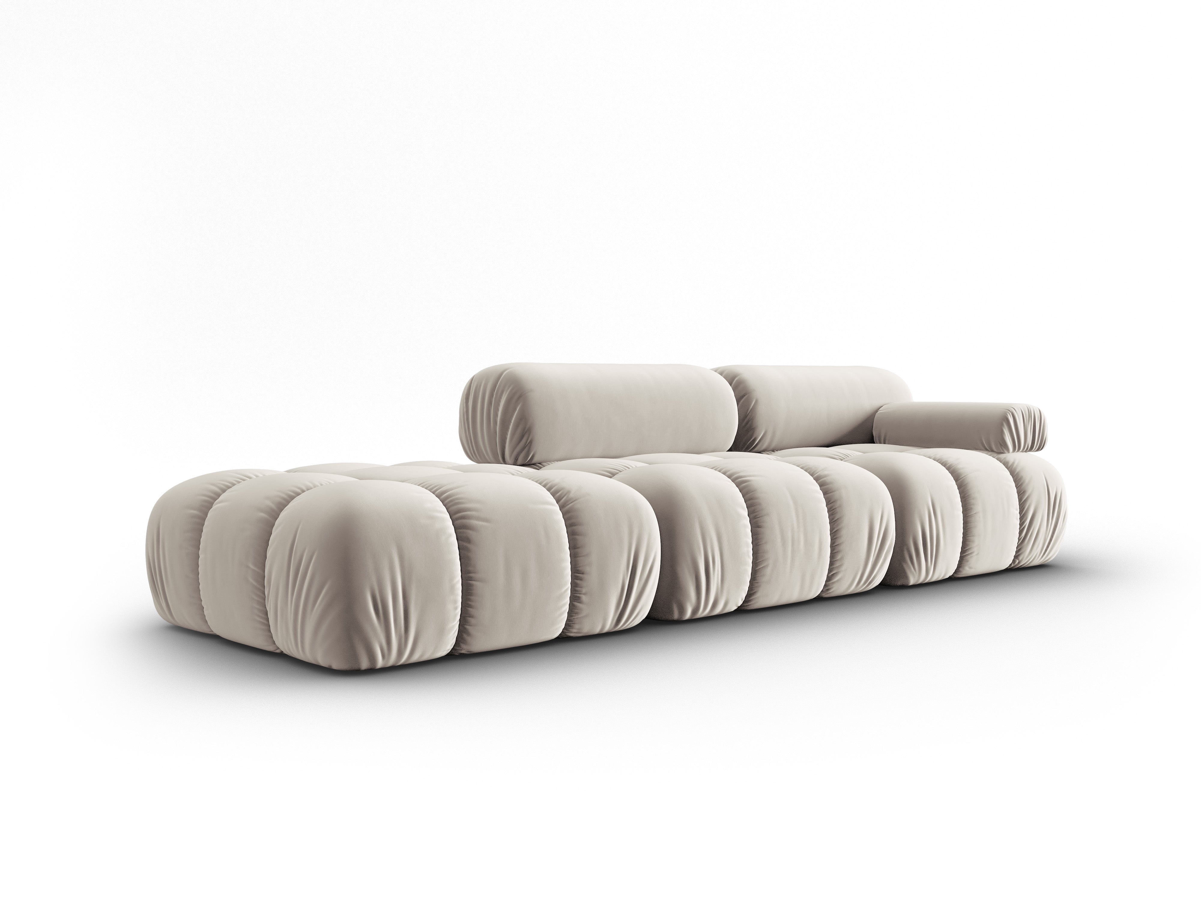 Beige CORTINA Open Left-Arm Velvet Sofa for Three