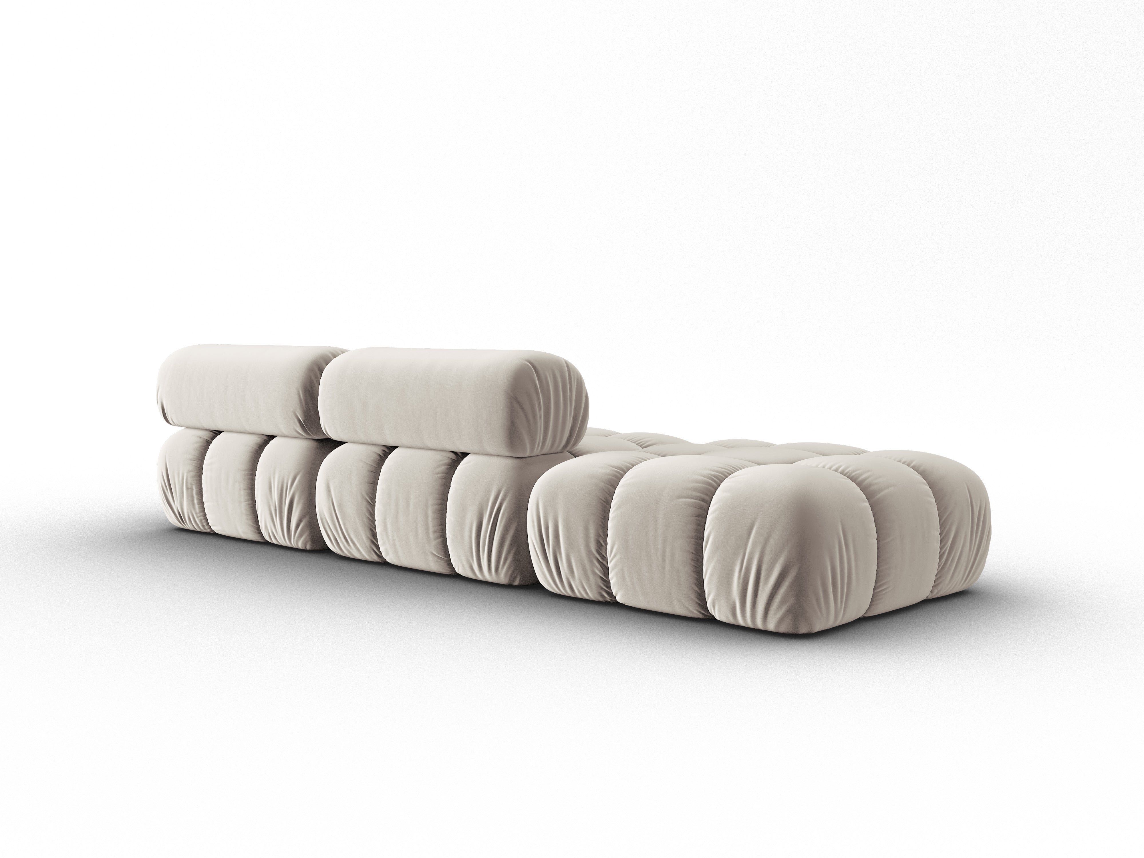 Beige CORTINA Open Left-Arm Velvet Sofa for Three
