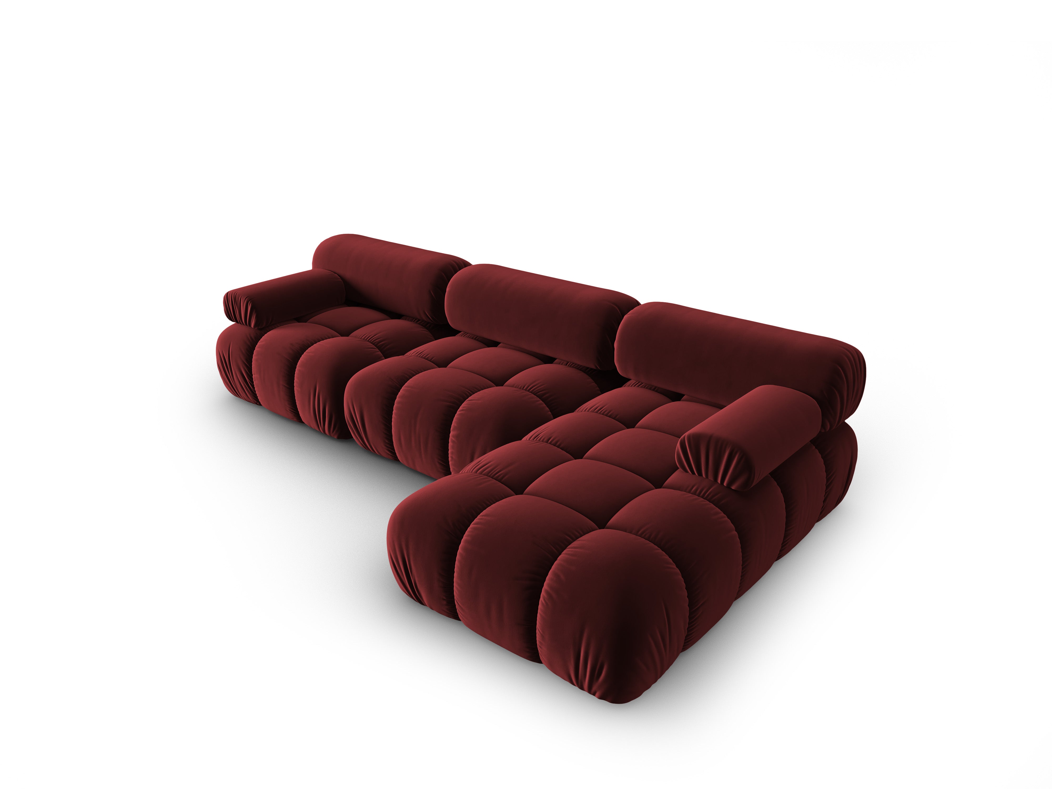 CORTINA Velvet Corner Sofa for 4 People, Right Side, Wine Red