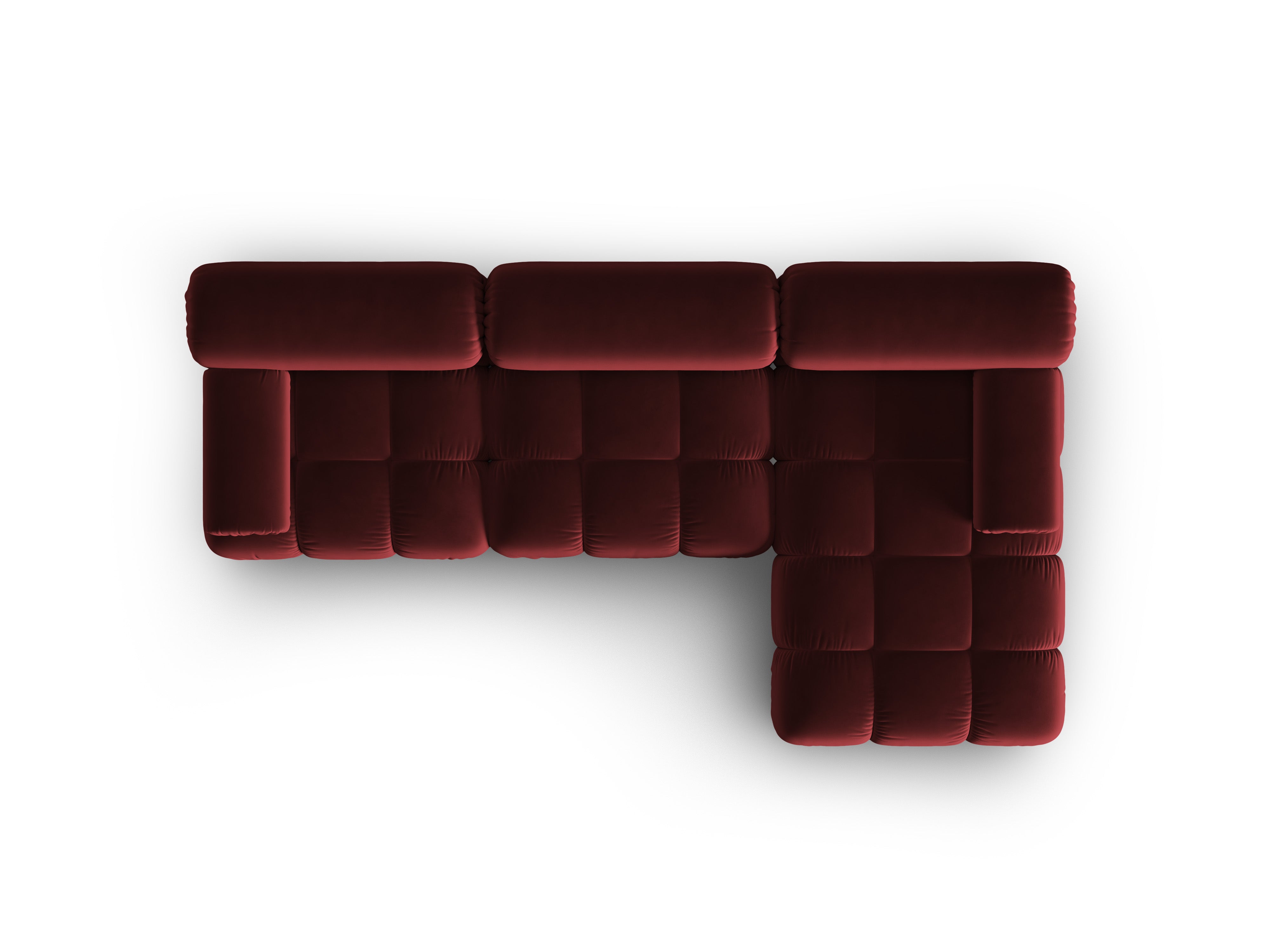 CORTINA Velvet Corner Sofa for 4 People, Right Side, Wine Red