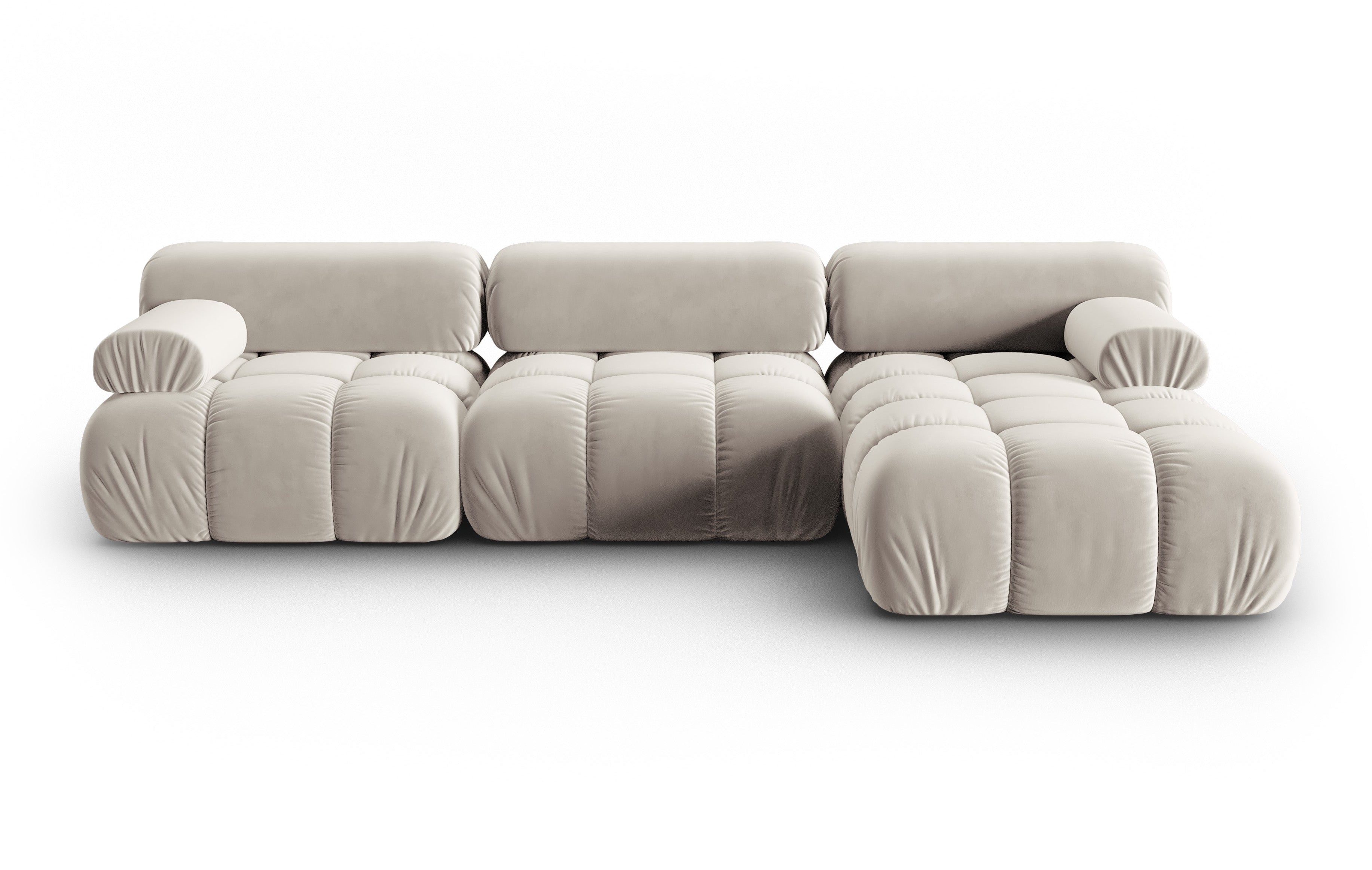 Beige Velvet Corner Sofa for 4 People, Right Side CORTINA