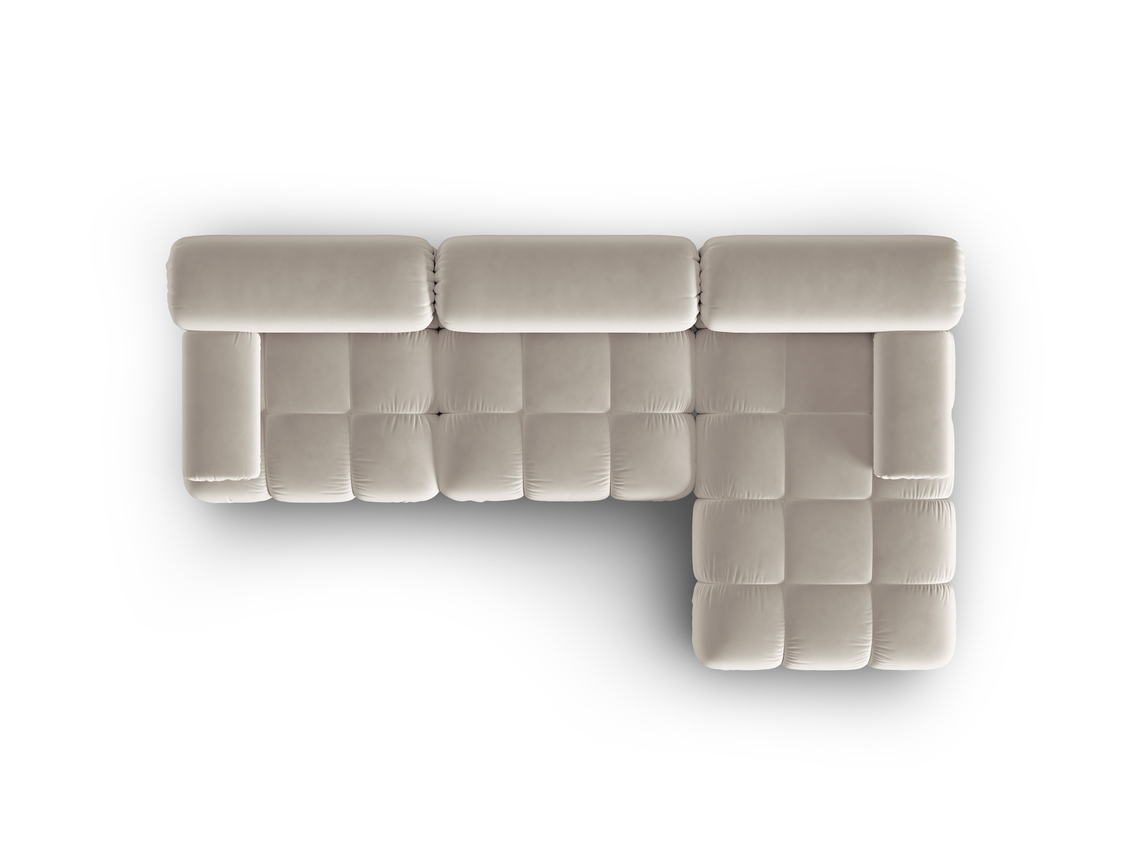 Beige Velvet Corner Sofa for 4 People, Right Side CORTINA