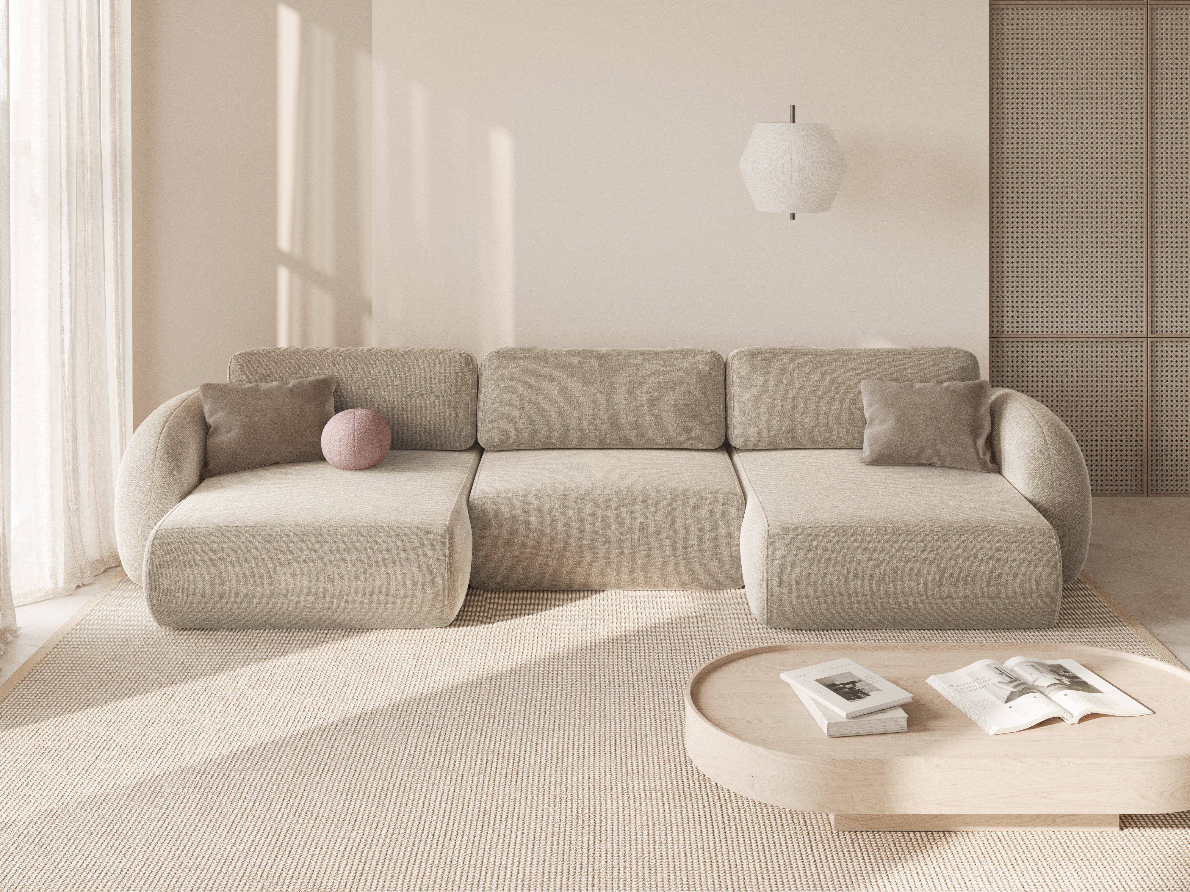 Panoramic Sofa with Sleeping Function for 5 People TONALE Light Beige