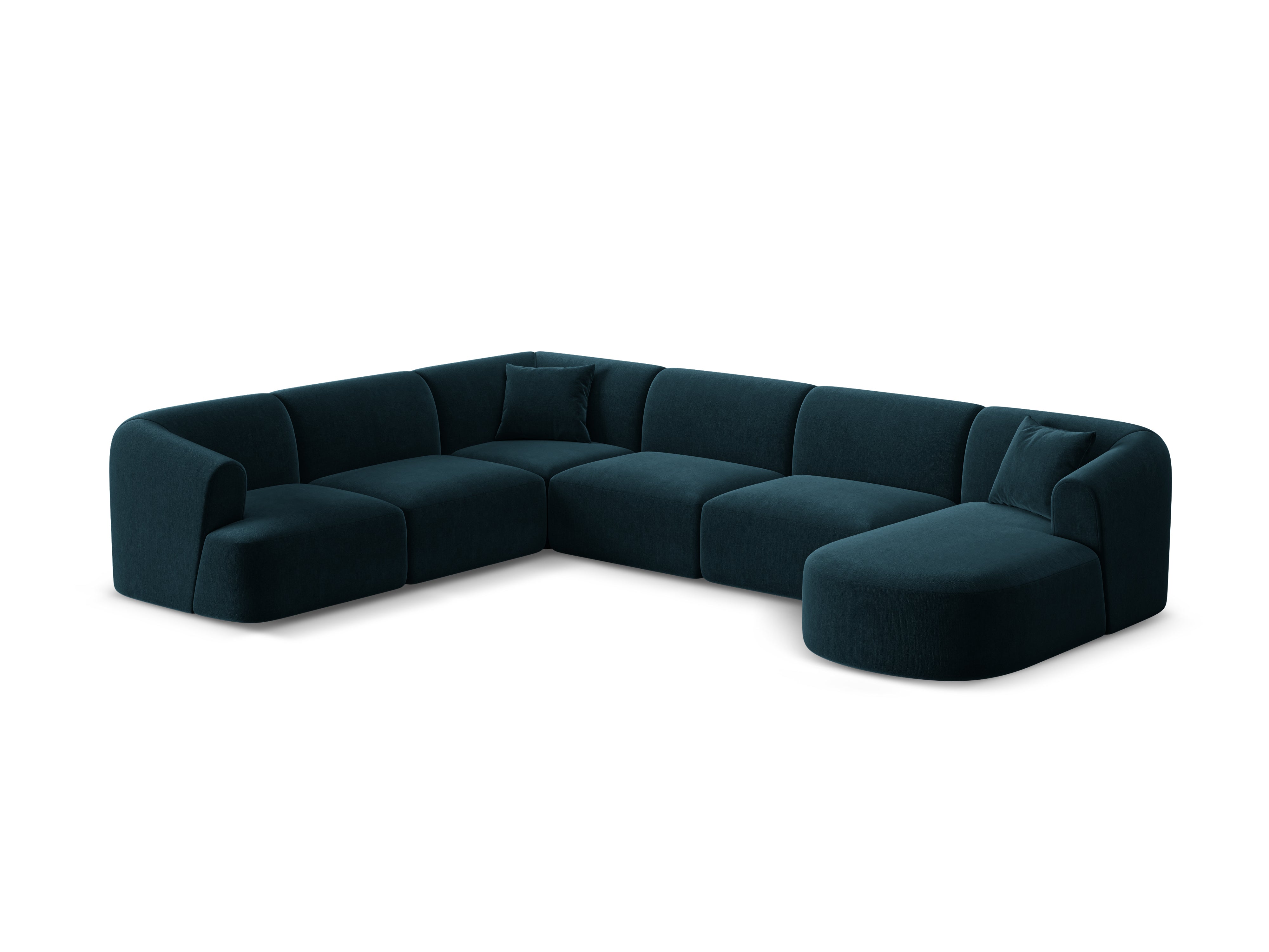 Linksseitiges, samtiges, panoramisches 7-sitziges Sofa CAMPI petrol