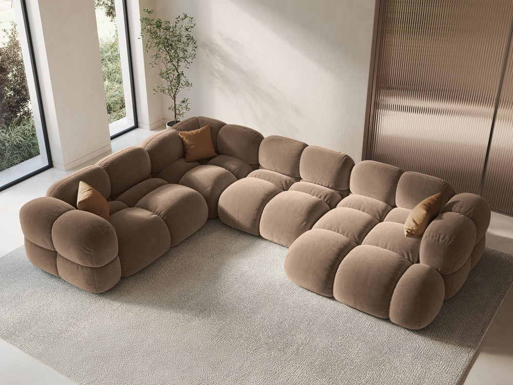 Samt-U-Form-Ecksofa links LORETTO dunkelbeige