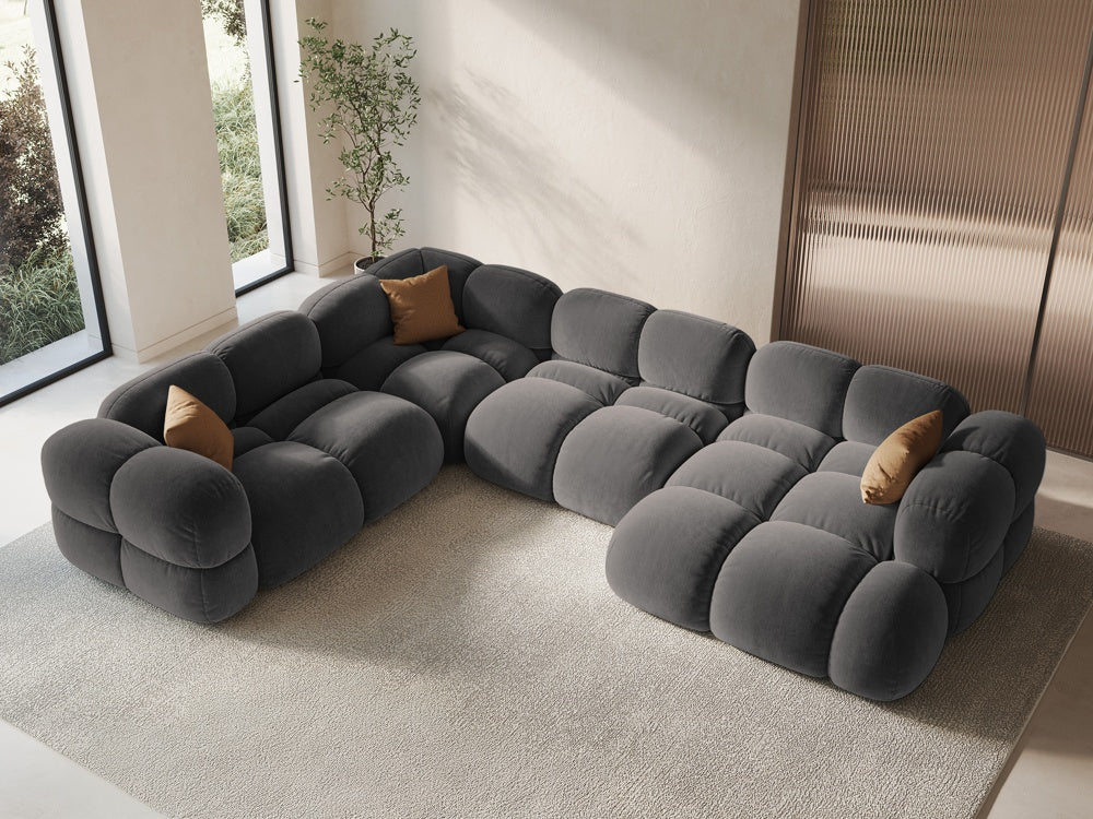 Samt-U-Form-Ecksofa links LORETTO grau