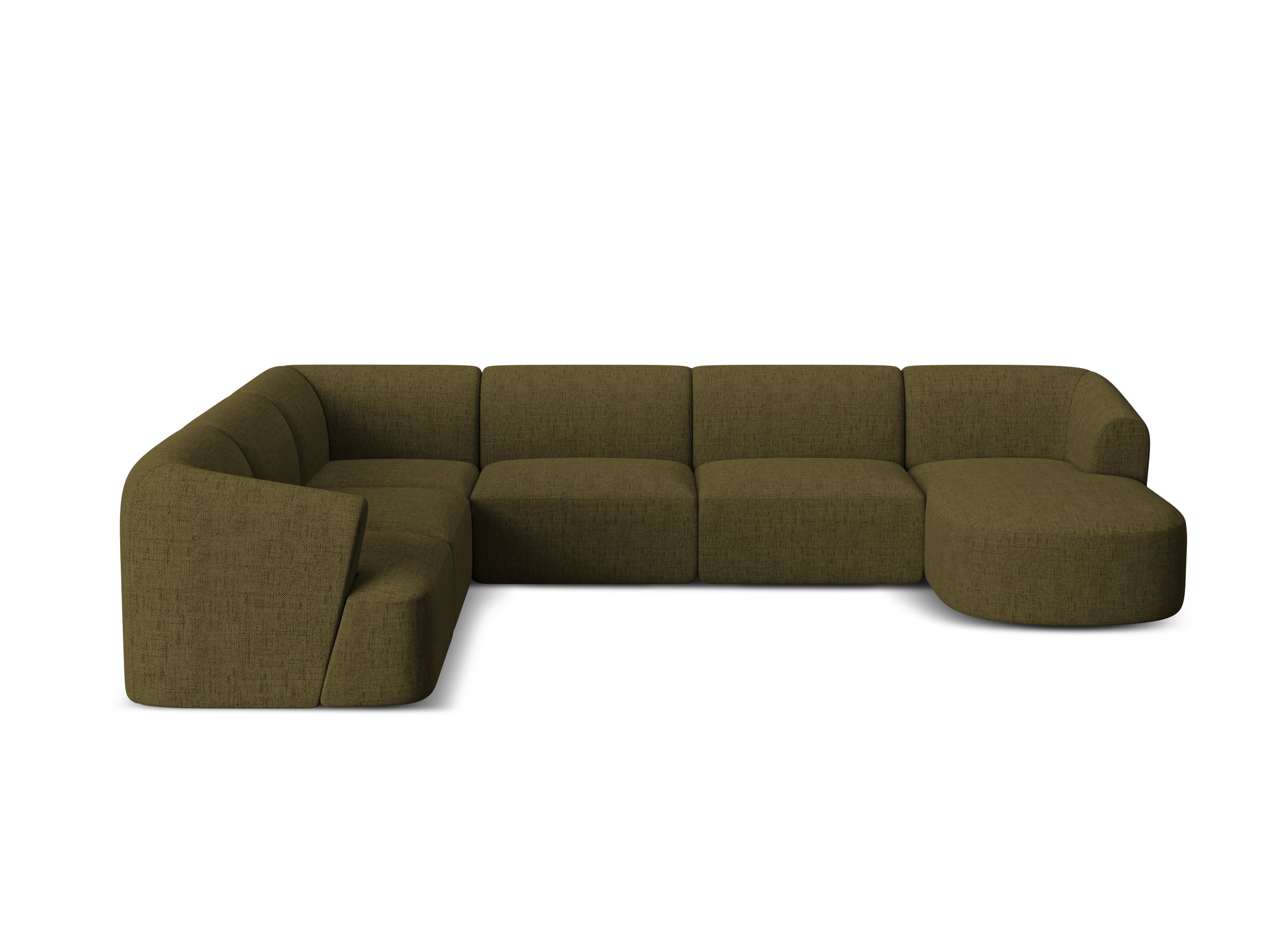 Left-sided panoramic corner sofa for 7 people CAMPI green chenille
