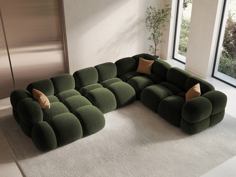 Samt-U-Form-Couch rechts LORETTO grün