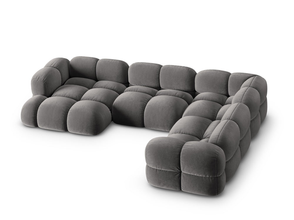 Samt-U-Form-Ecksofa rechts LORETTO grau