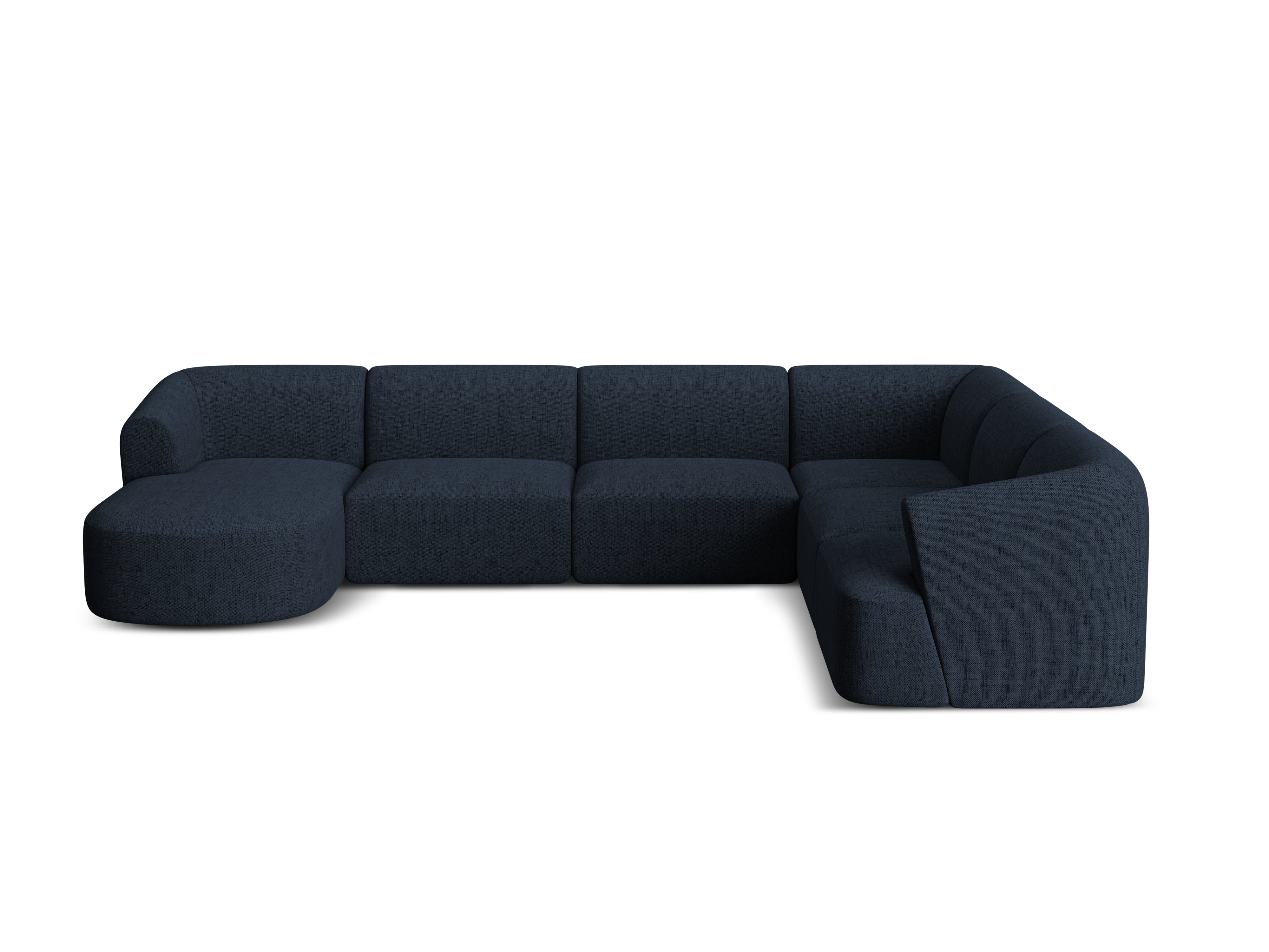 Right-facing panoramic corner sofa for 7 people CAMPI blue chenille