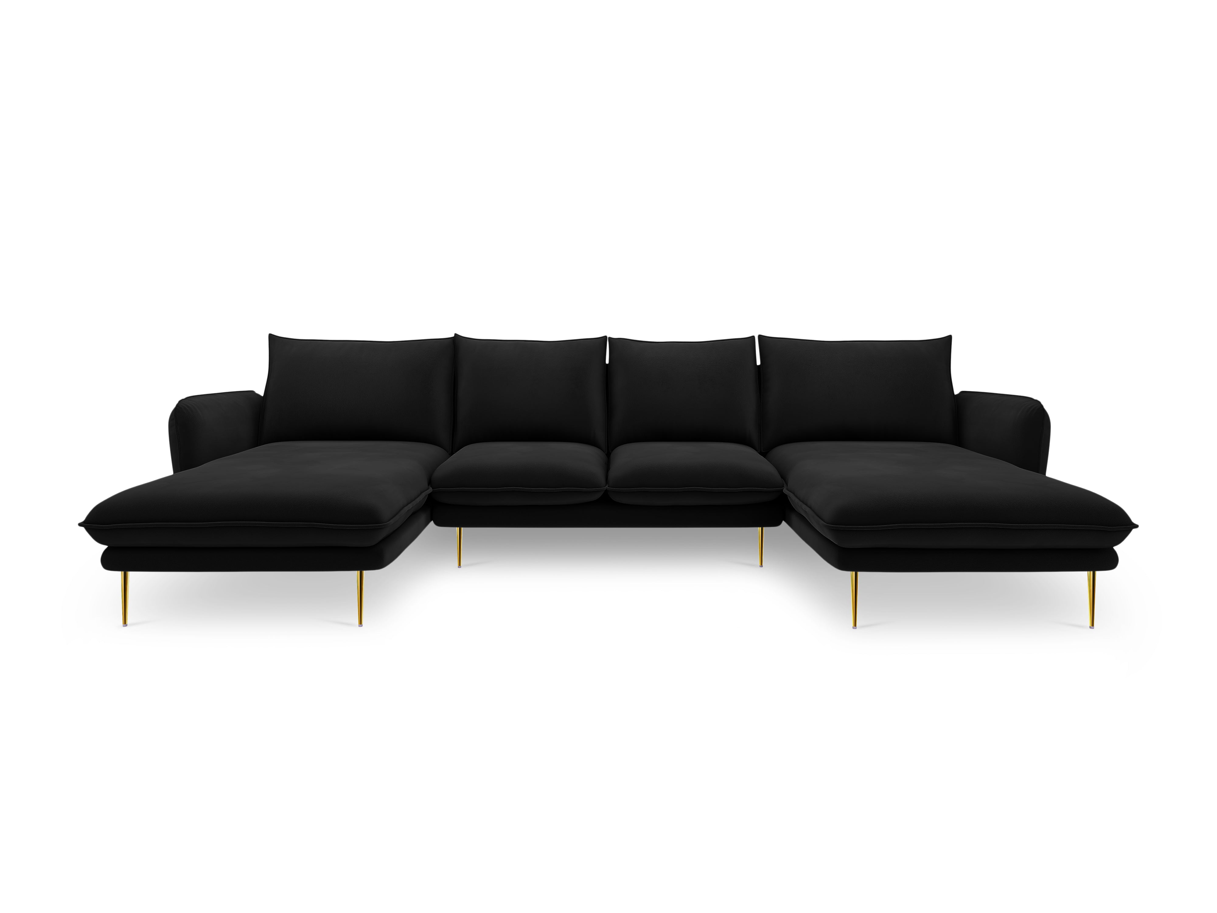 VIENNA Black Velvet Panoramic Sofa for 6 People with Gold Base
