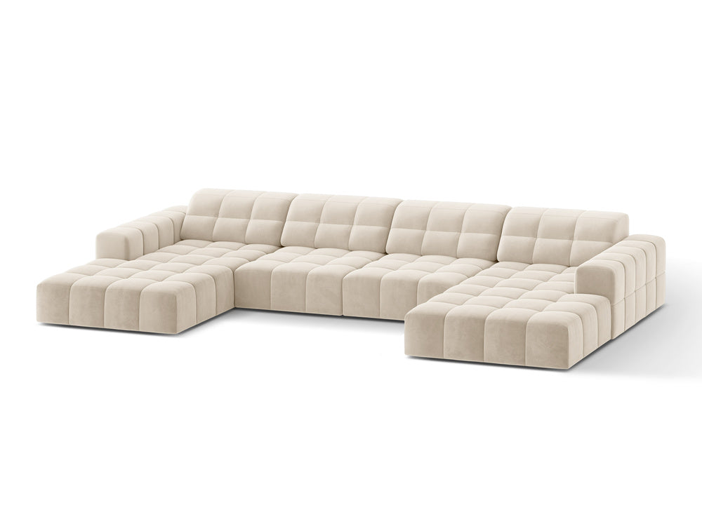 Velvet panoramic sofa 6-person light beige chicago